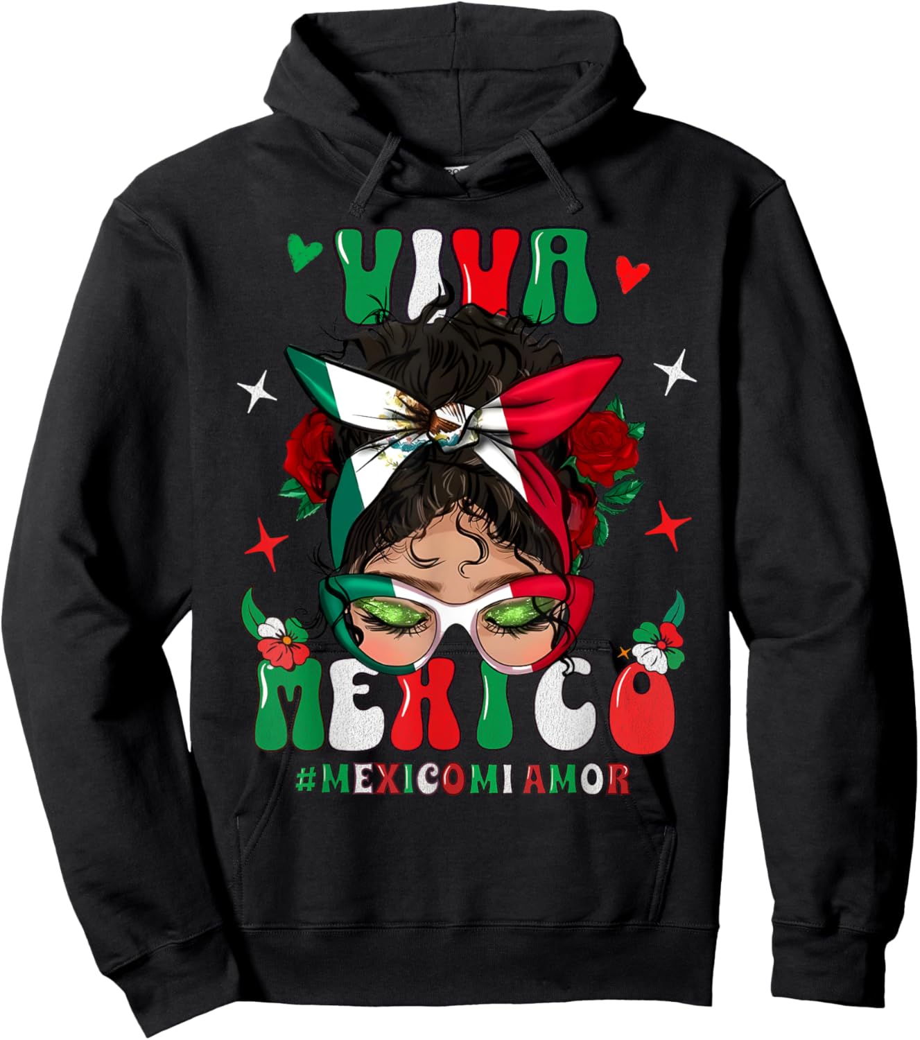 Viva Mexico Apparel Mexican Flag Kids Girl Women Pride Hoodie - Hoodie | Black