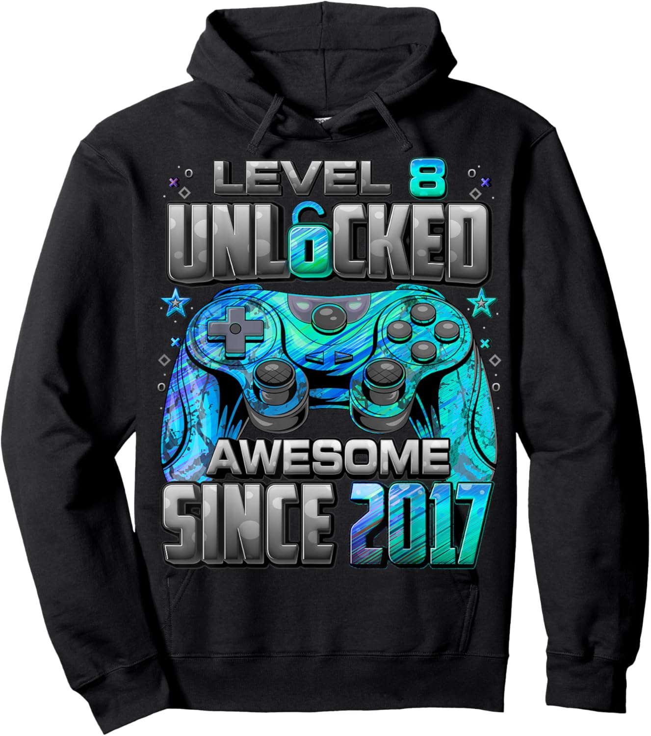 Level 8 Unlocked Awesome Since 2017 8th Birthday Gaming Hoodie - Hoodie | Black