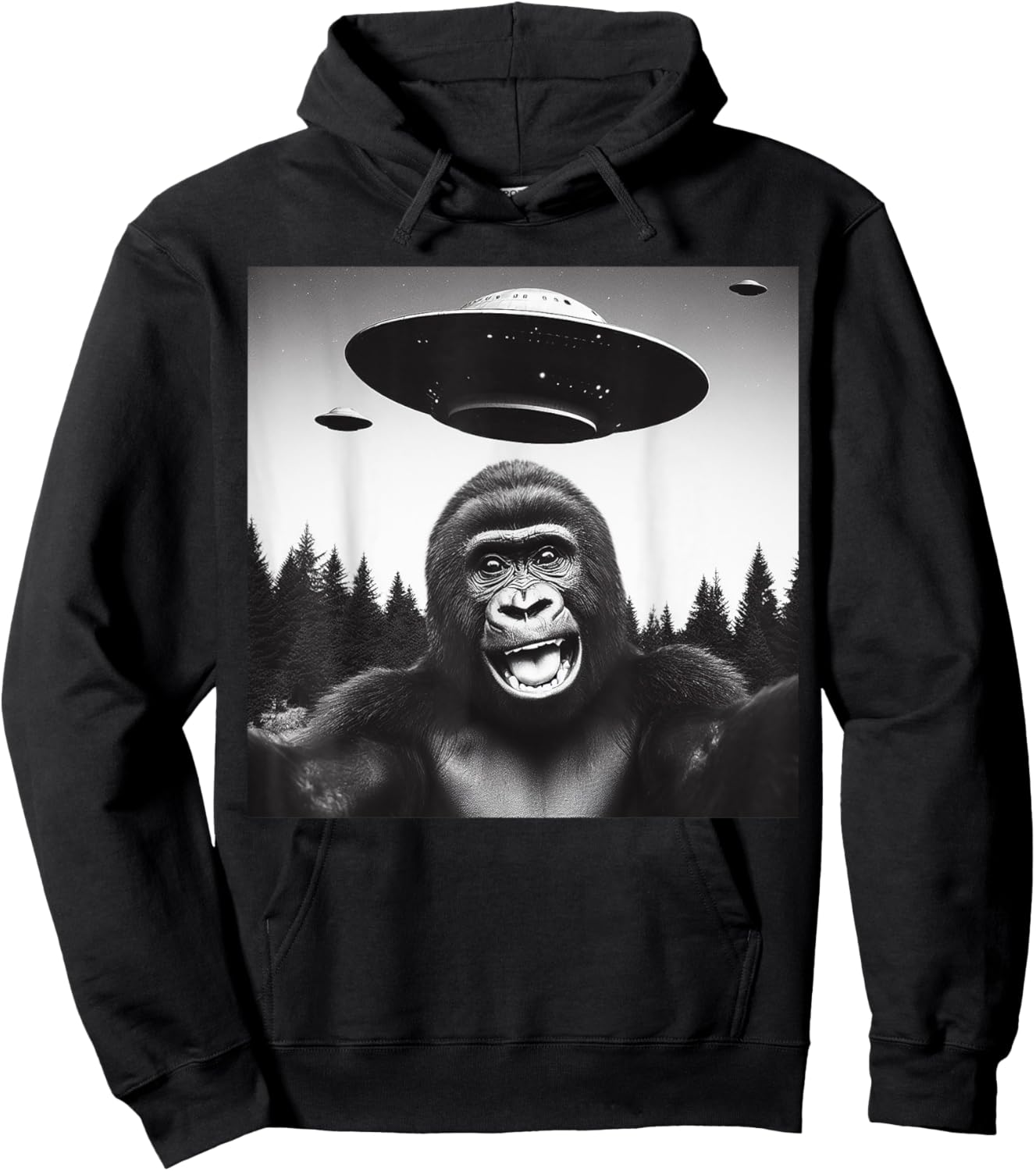 Gorilla Selfie With Alien UFO Funny Gifts Women Kid Hoodie - Hoodie | Black