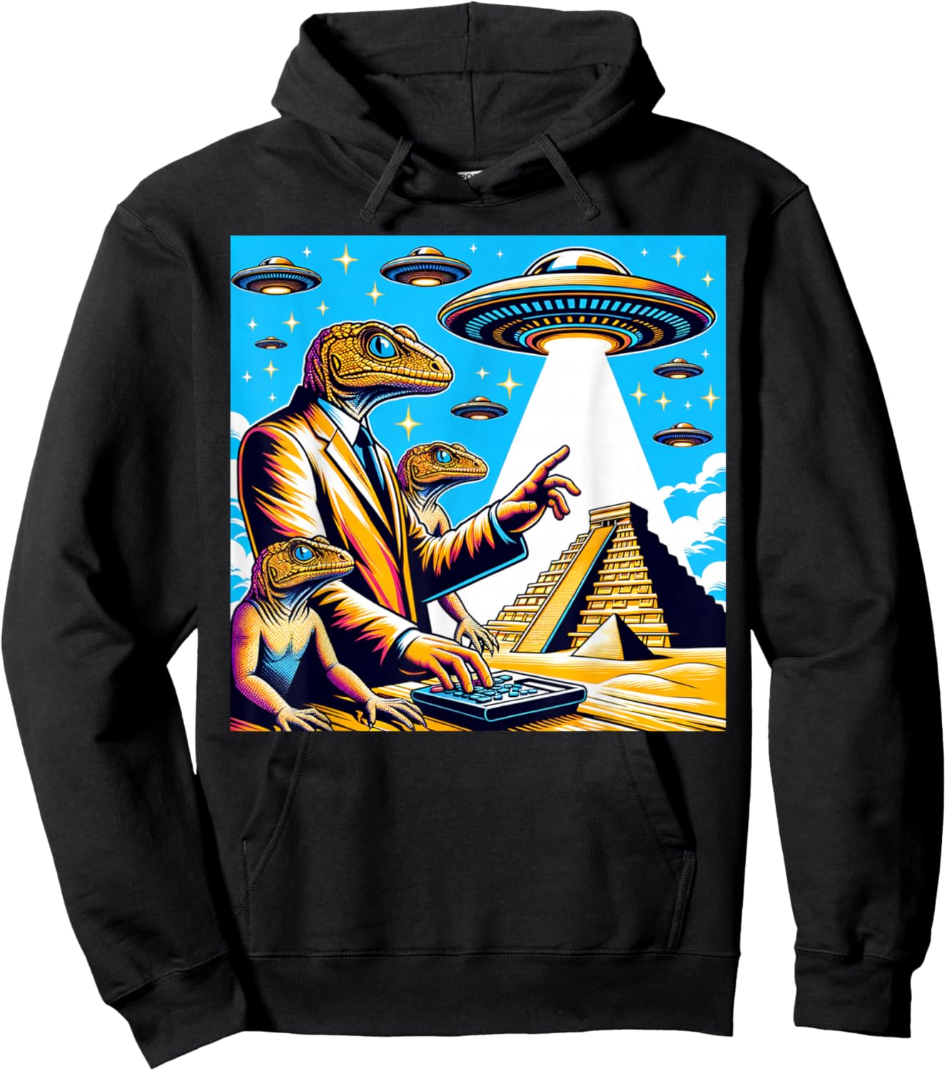 Lizard Conspiracy Theory UFO Chichen Itza Mexican Pyramids Hoodie - Hoodie | Black