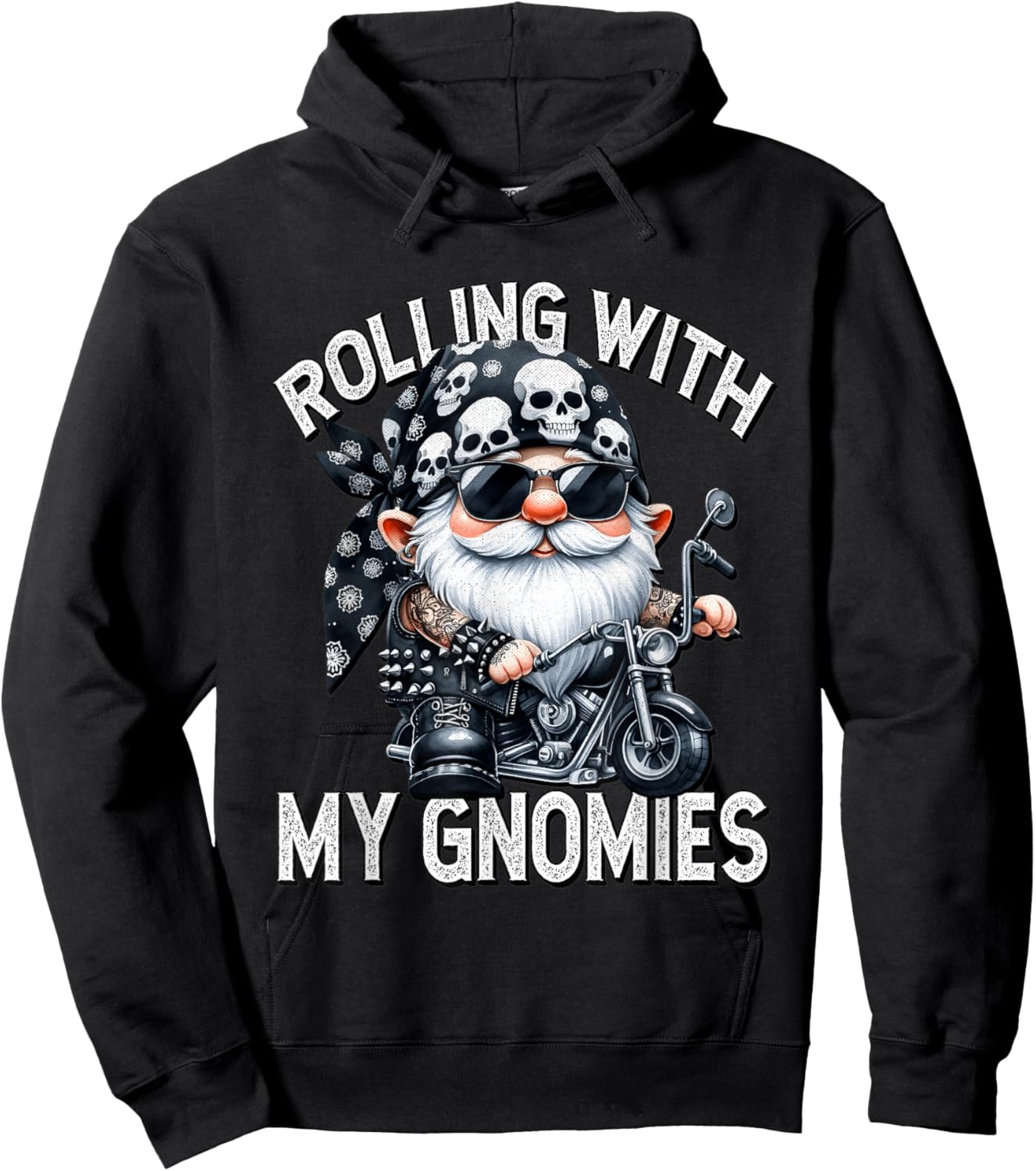 Funny Saying Motorcycle Biker Gnome Rolling With My Gnomies Hoodie - Hoodie | Black