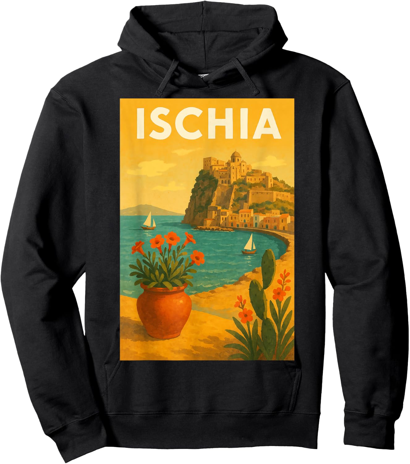 Ischia Vintage Travel Poster Art Print for Home Office Hoodie - Hoodie | Black