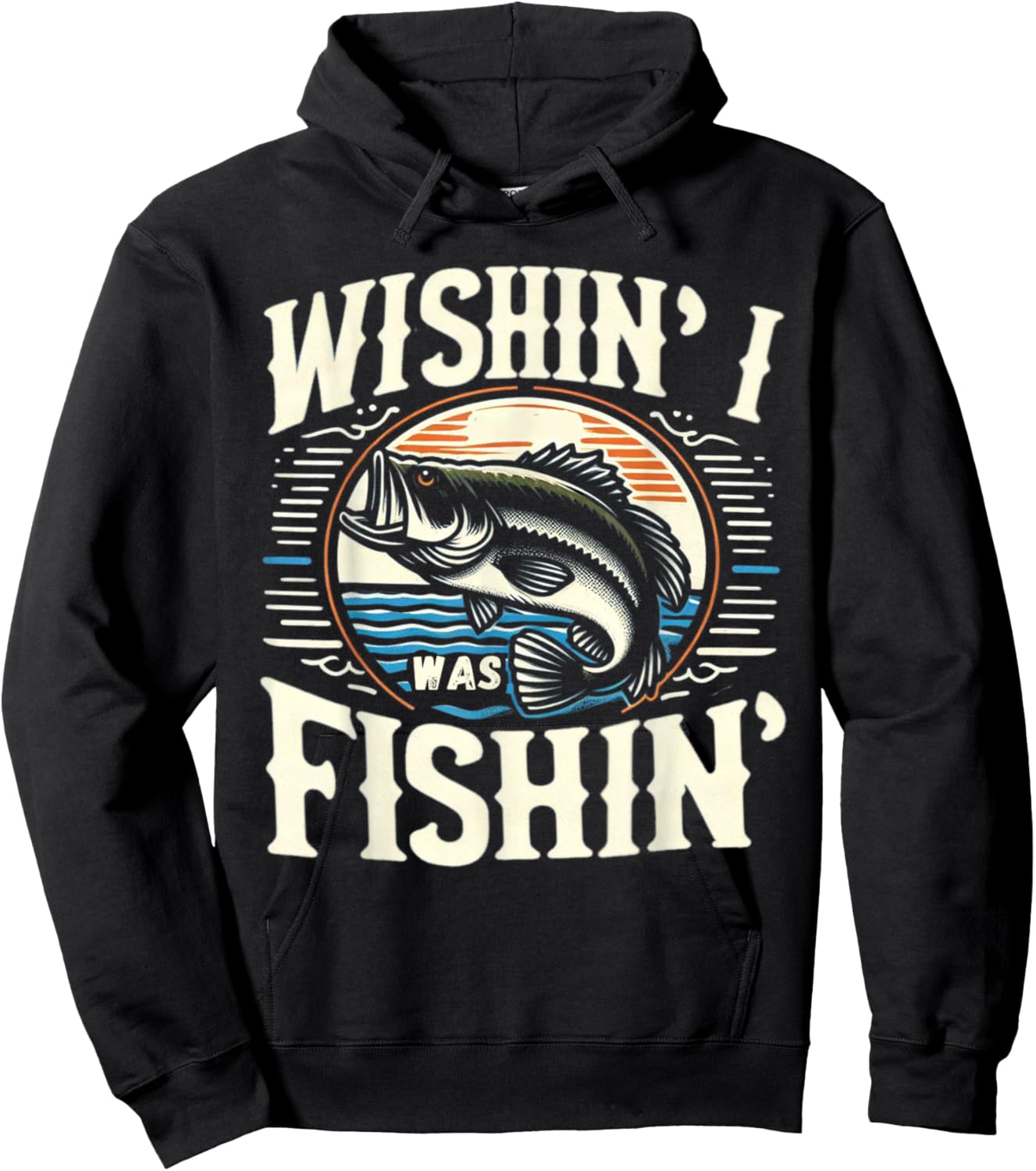 Wishin I Was Fishin Funny Large Mouth Bass Fishing Hoodie - Hoodie | Black