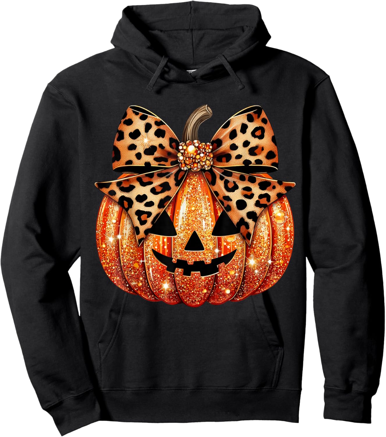 Leopard Coquette Bow Pumpkin Sparkly Pumpkin Hoodie - Hoodie | Black