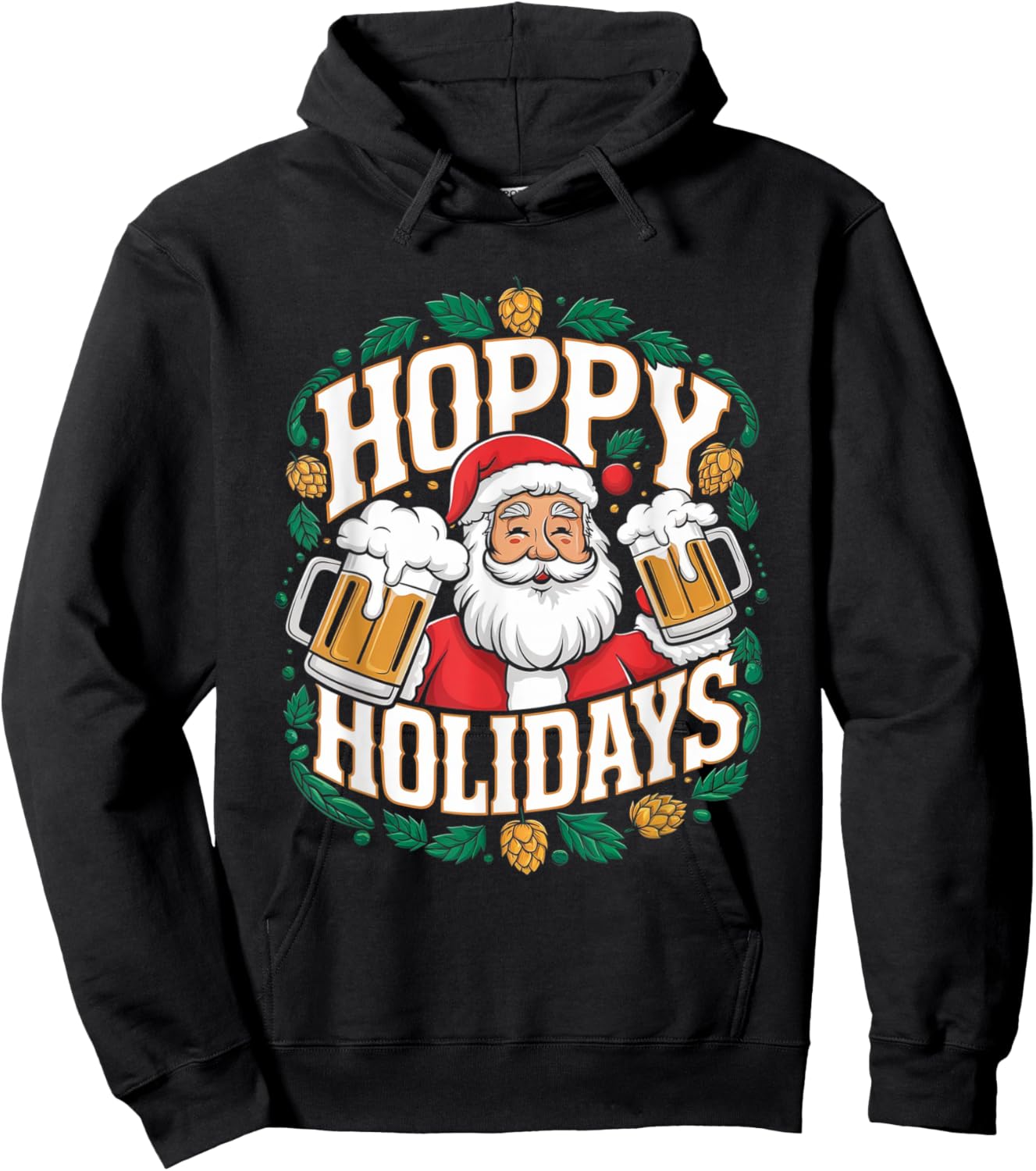 Hoppy Holidays Funny Santa Claus Beer Christmas Pun Hoodie - Hoodie | Black