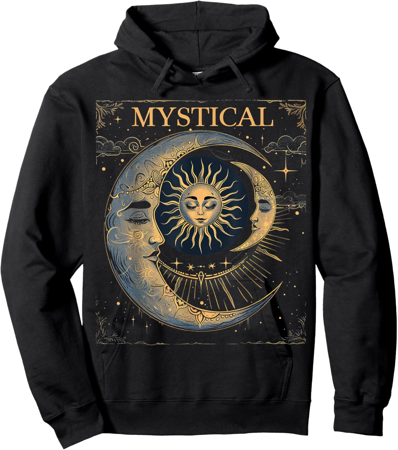 Mystical Sun and Moon Woman Mystic Flowers Aesthetic Hoodie - Hoodie | Black
