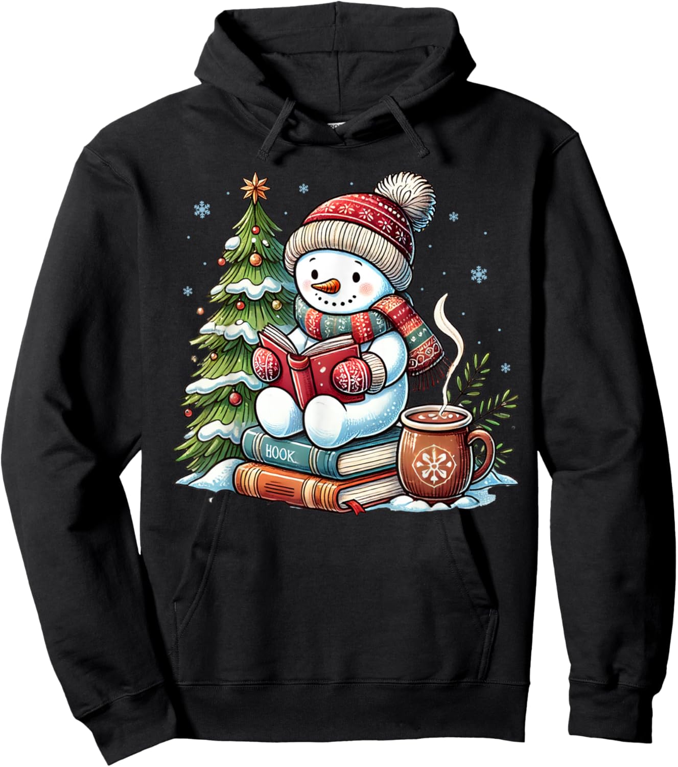 Snowman Reading Book Lovers Christmas Librarian Bookworm Hoodie - Hoodie | Black
