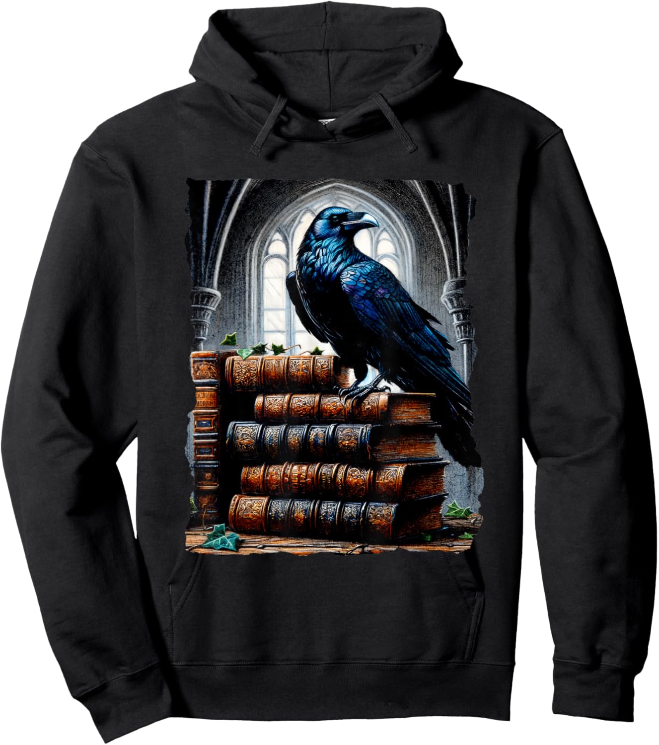 Raven On A Stack Of Books - Wisdom Of Odin Hoodie - Hoodie | Black