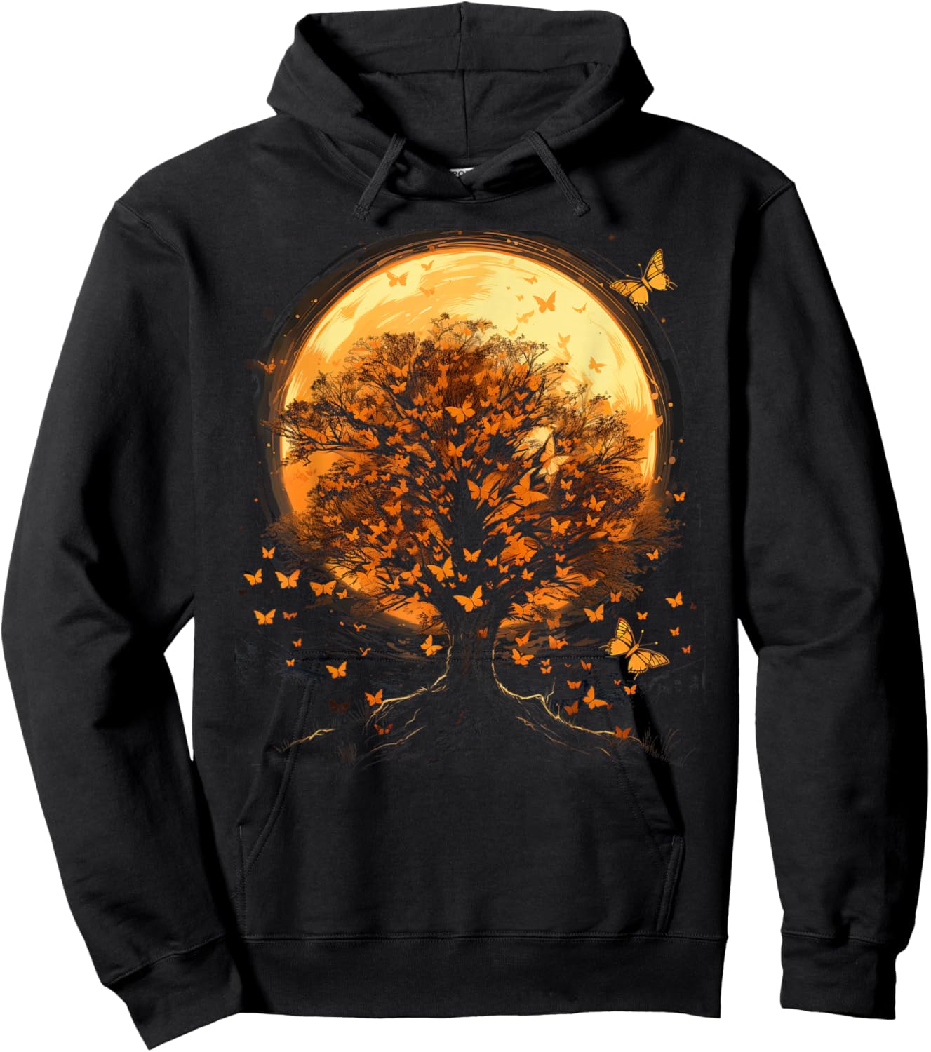 Fall Autumn falling leaves with Tree and Butterfly Hoodie - Hoodie | Black