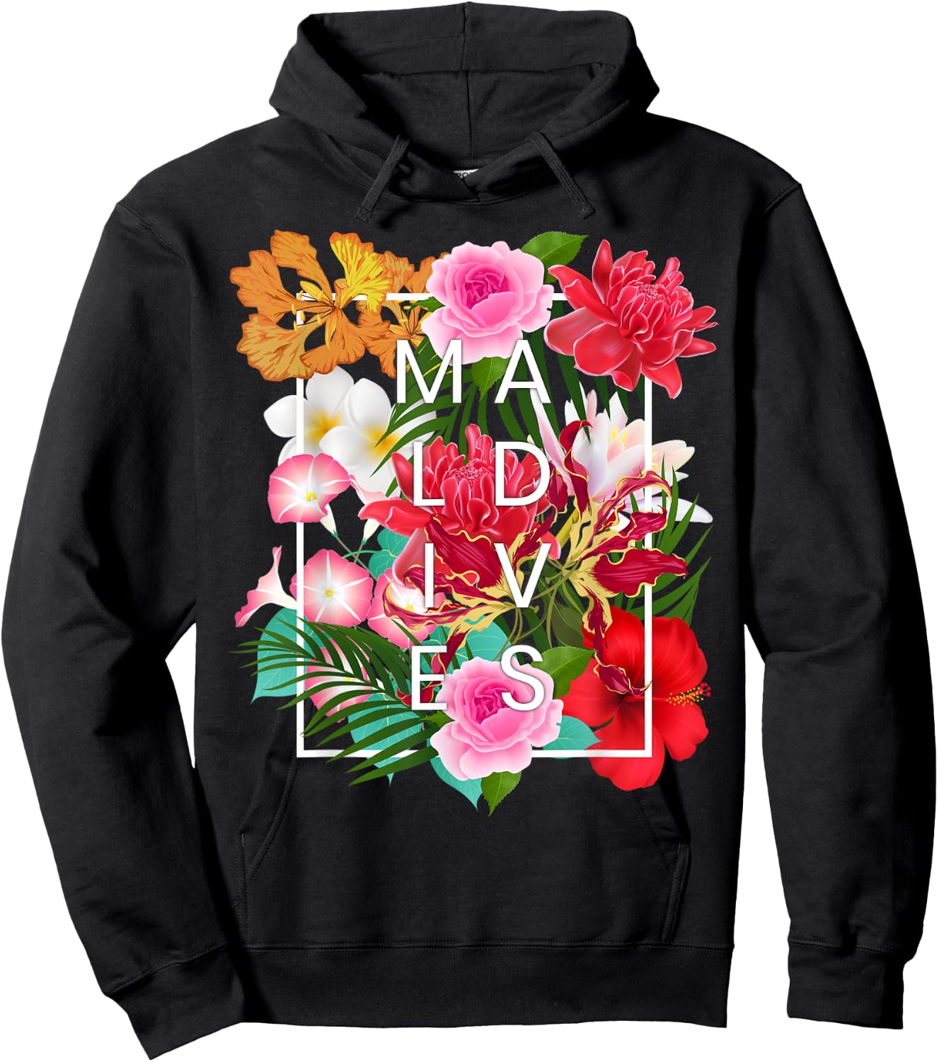 Flowers of Maldives Word Art - Maldives Vacation Souvenir Hoodie - Hoodie | Black