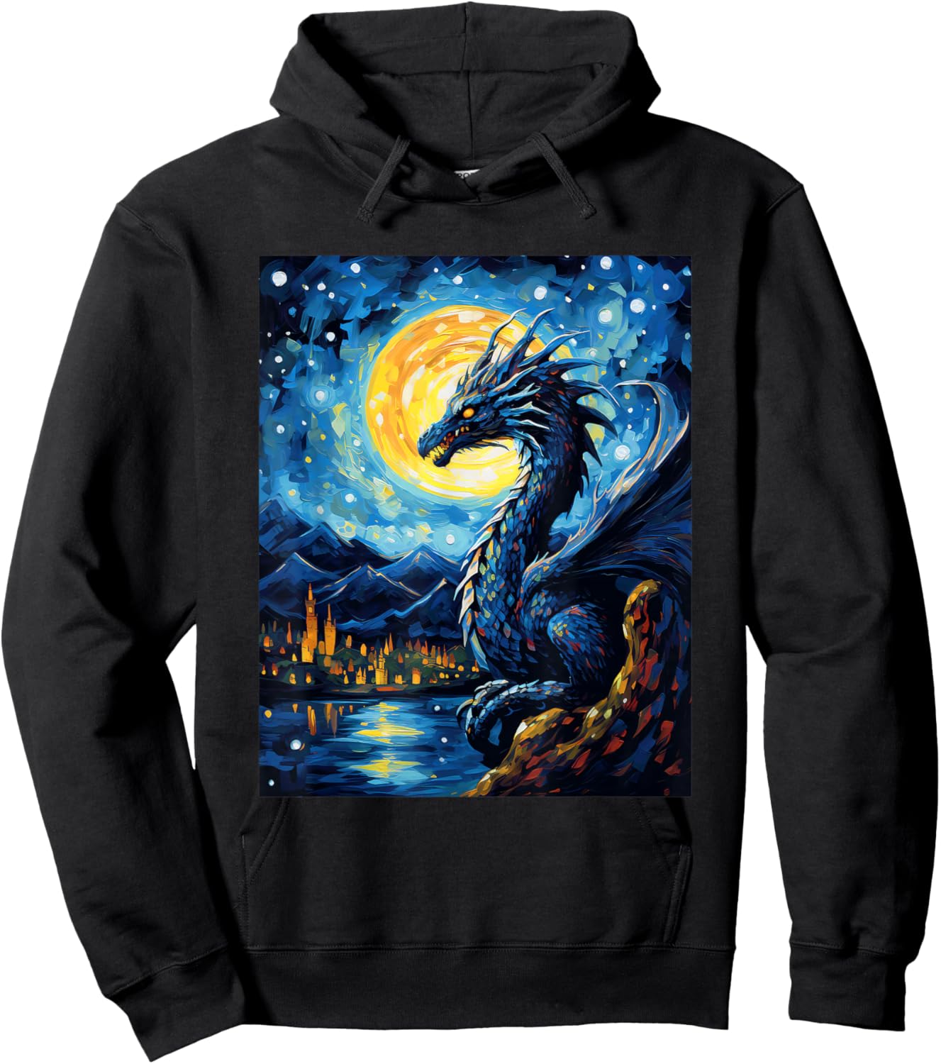 Dragon Starry Night Van Gogh Dragon Lover Art Hoodie - Hoodie | Black