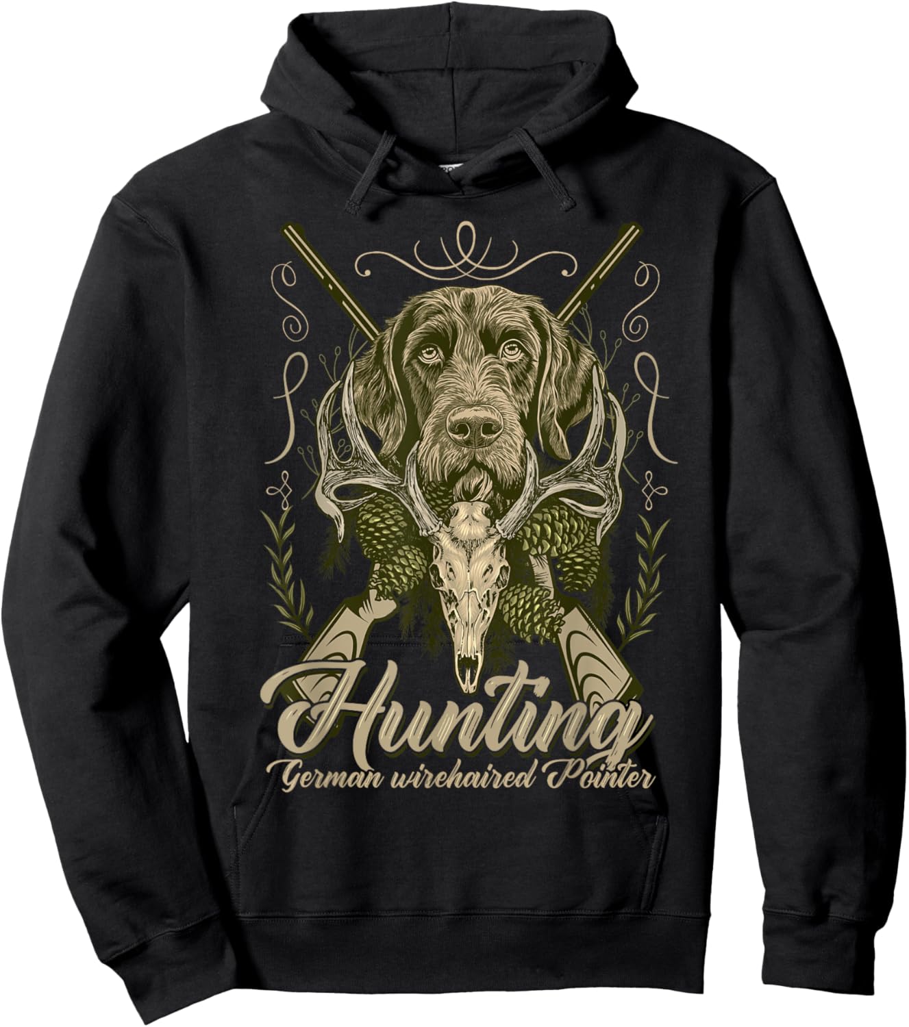 German Wirehair Pointer Dog Breed Clothing Gifts German Wirehaired Pointer Deutsch Drahthaar Hunting Black Small Classic Fit Cotton Blend Short Sleeve -Adults Men, Boys Hoodie - Hoodie | Black