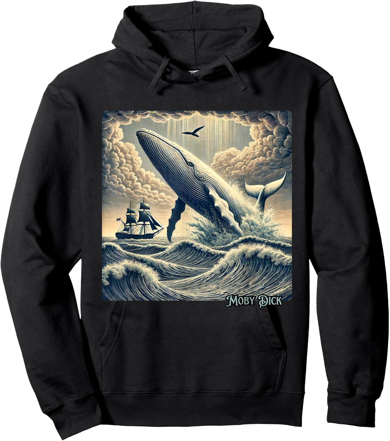Moby Dick Adventure Graphic | Nautical Whale Tale Design Hoodie - Hoodie | Black