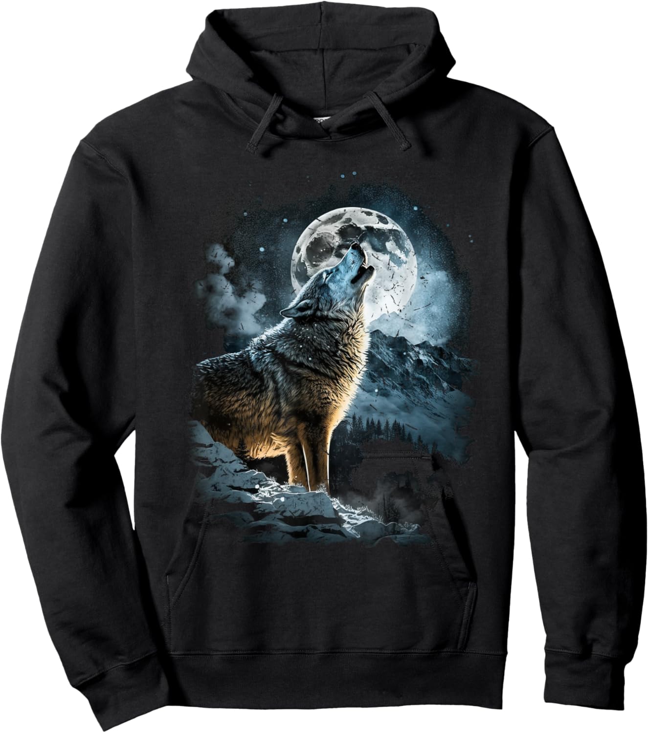 Wolf Howling to the Moon Graphic Hoodie - Hoodie | Black