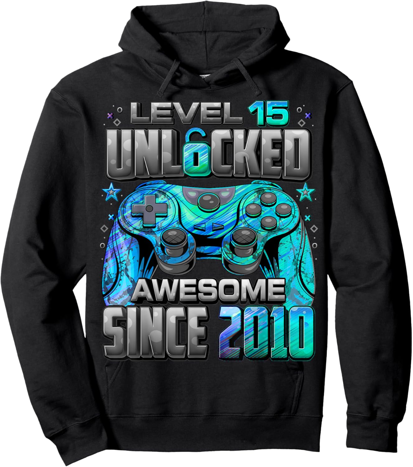 Level 15 Unlocked Awesome Since 2010 15th Birthday Gaming Hoodie - Hoodie | Black
