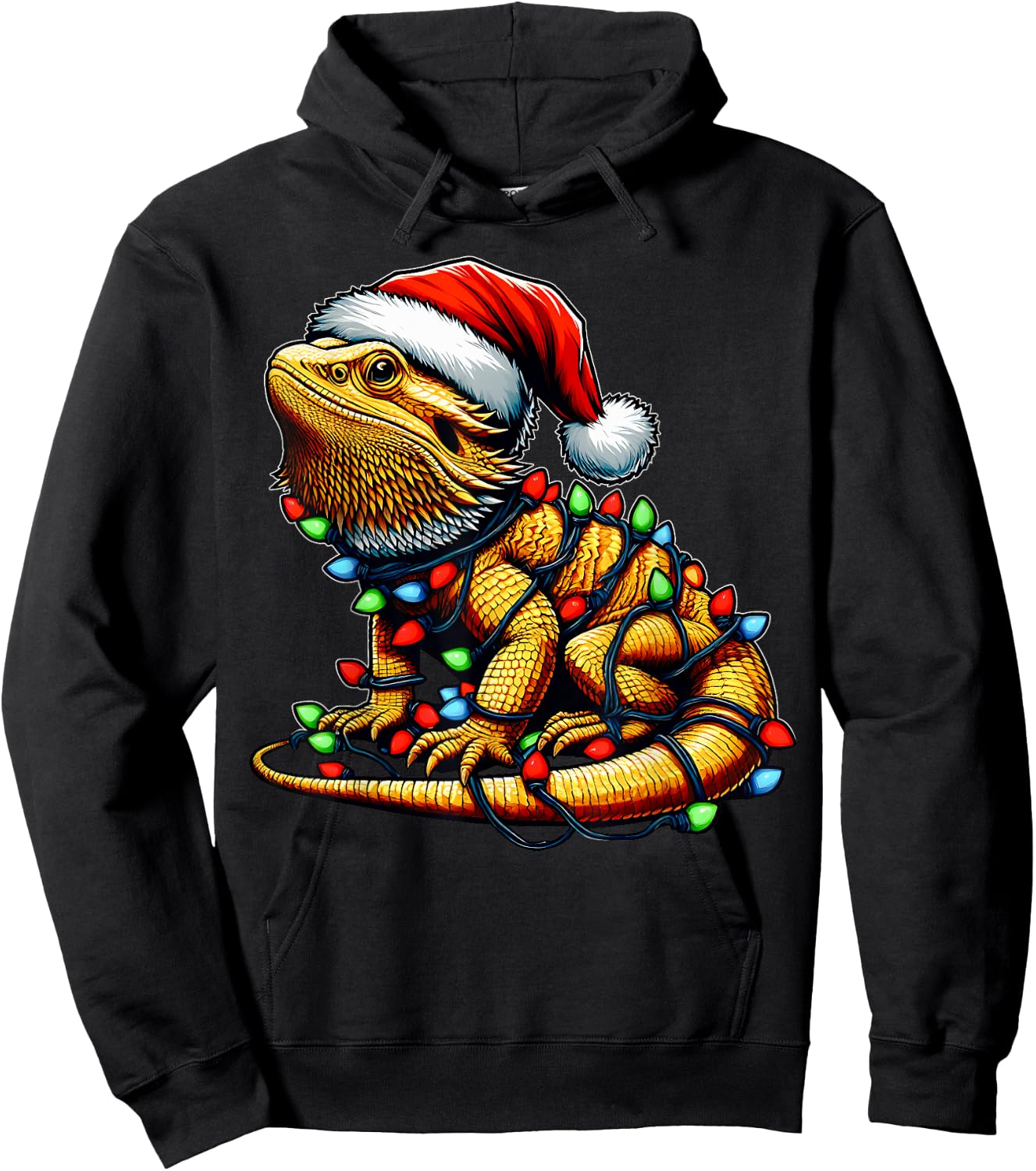 Bearded Dragon Lizard Christmas Hat Xmas Hoodie - Hoodie | Black