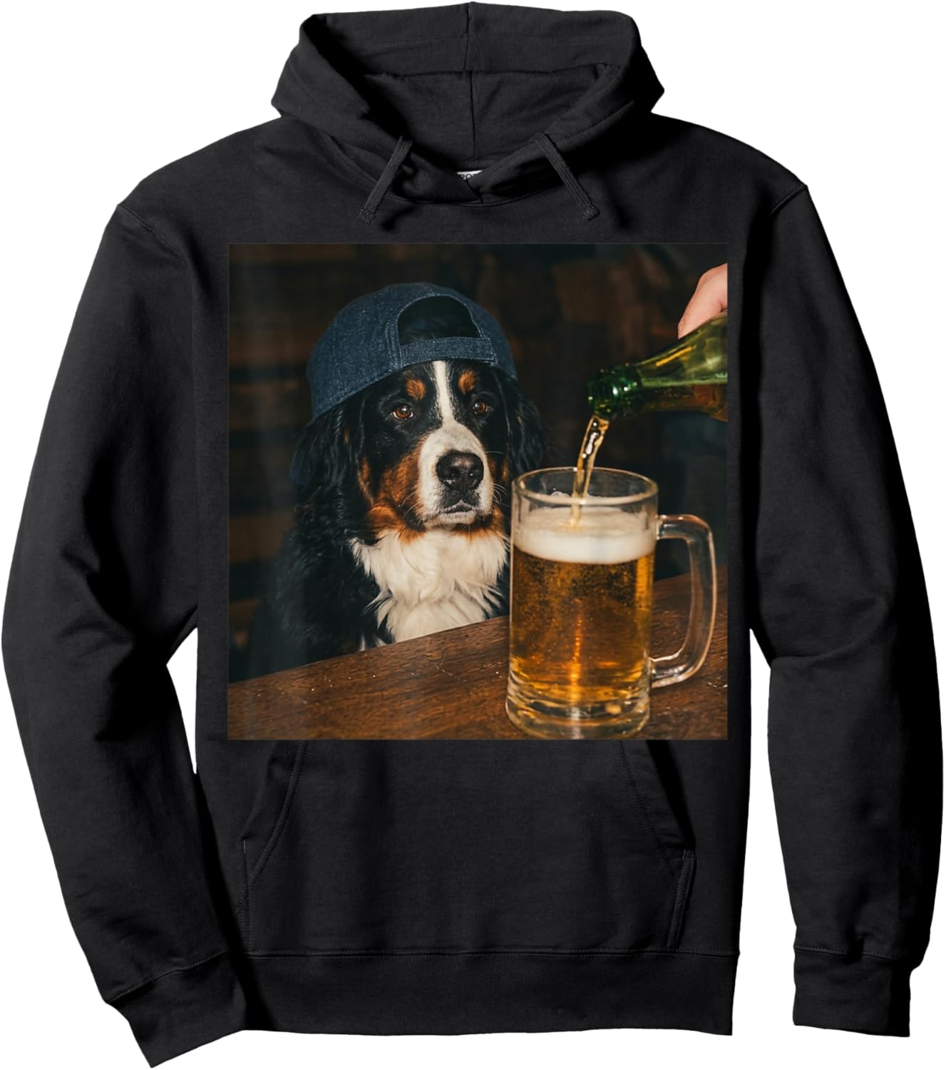 Bernese Mountain Dog Drinking Beer Funny Dog Meme Hoodie - Hoodie | Black