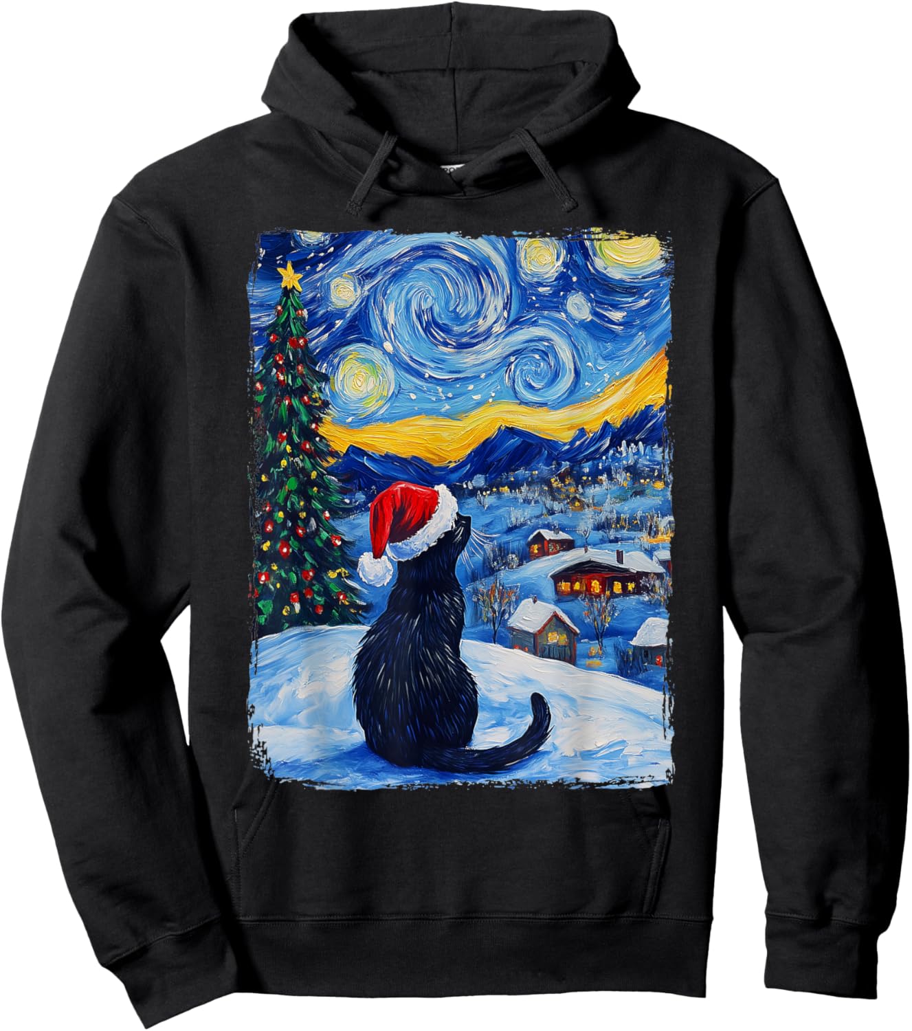 Cat Starry Night Christmas Hoodie - Hoodie | Black