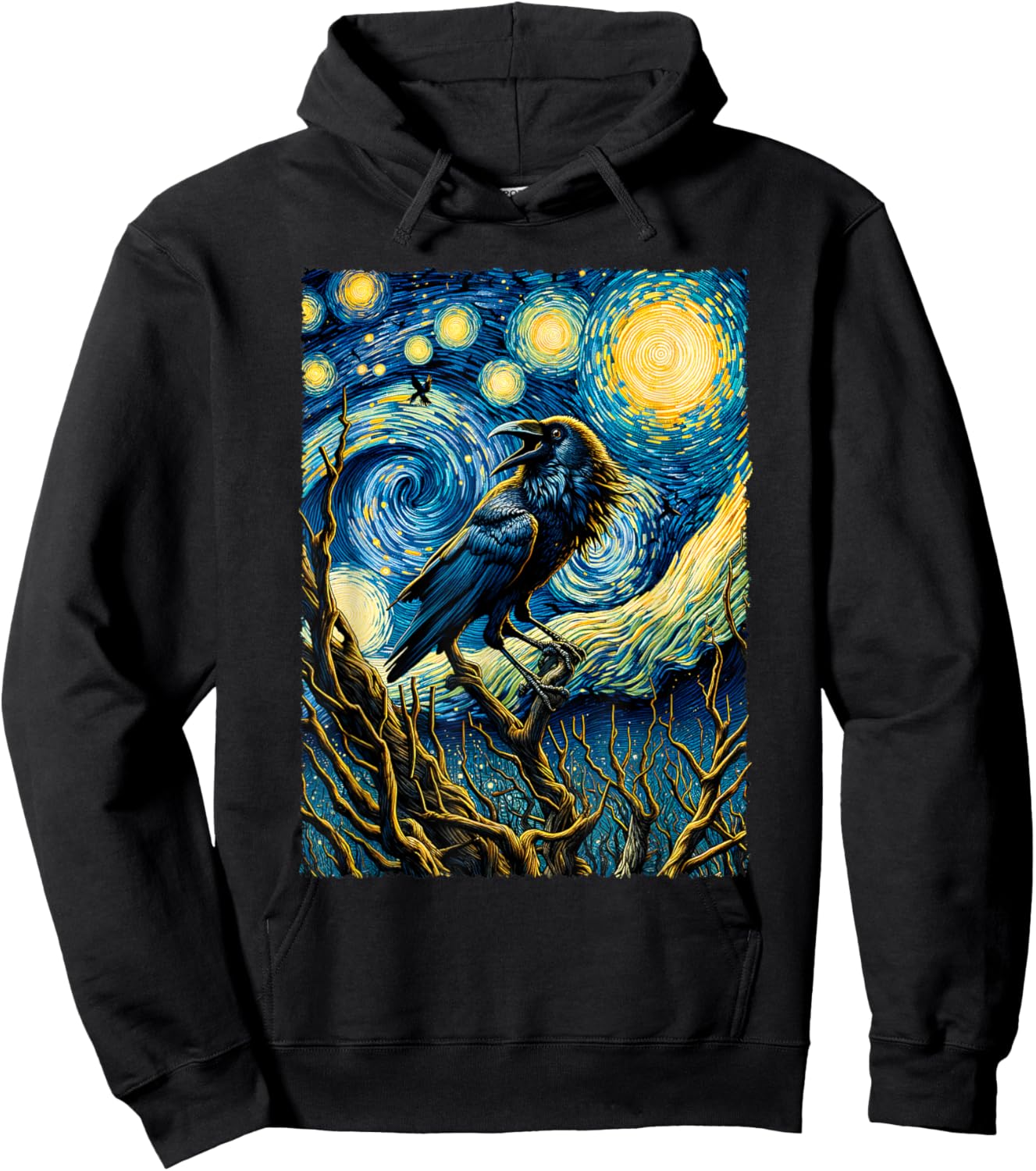 Crow Starry Night Funny Mystical Crow Hoodie - Hoodie | Black