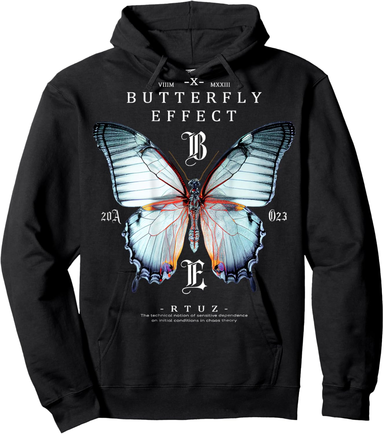 Back Print Streetwear Hip Hop Retro Vintage Moth Butterfly Hoodie - Hoodie | Black