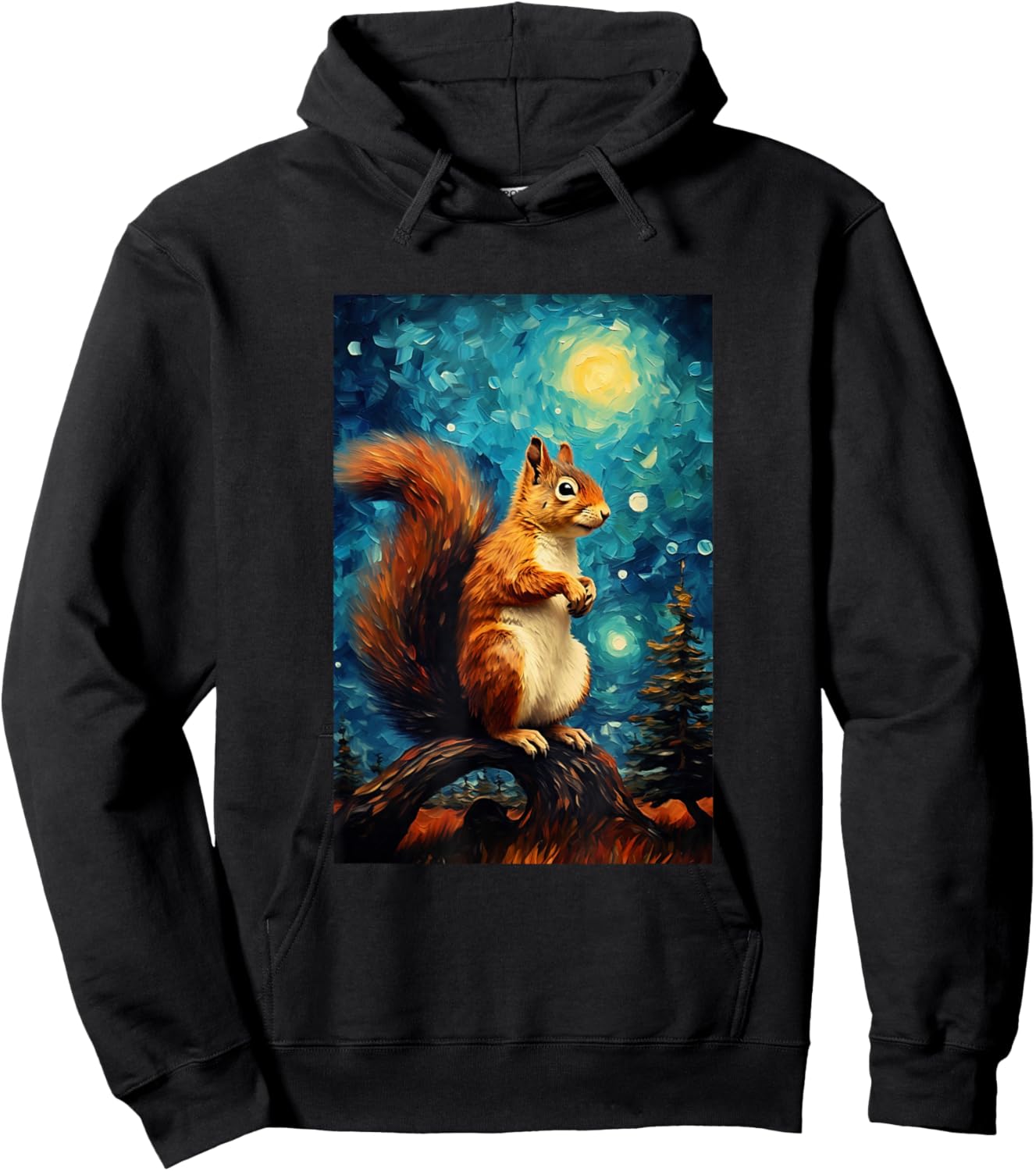 Cute Squirrel - Van Gogh Style - Starry Night Hoodie - Hoodie | Black