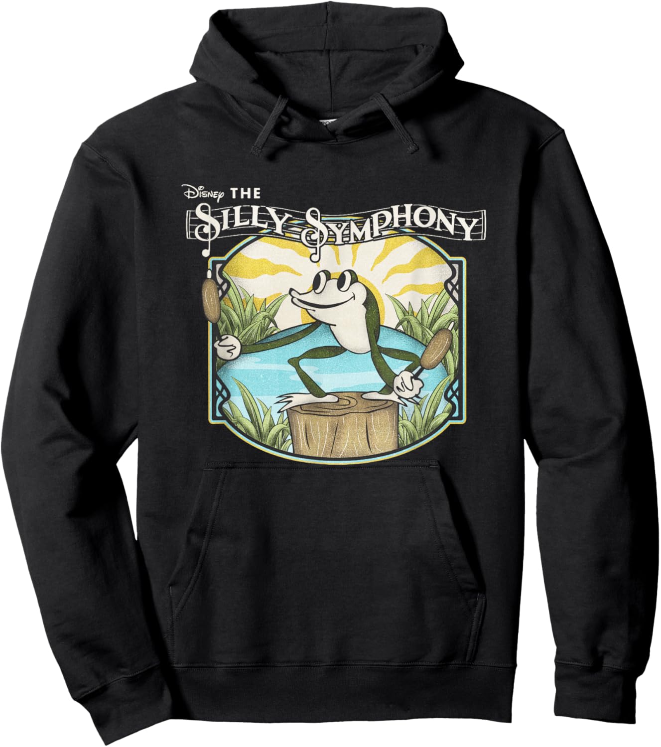 Disney Silly Symphonies Spring Frog Pond Vintage Chest Logo Hoodie - Hoodie | Black