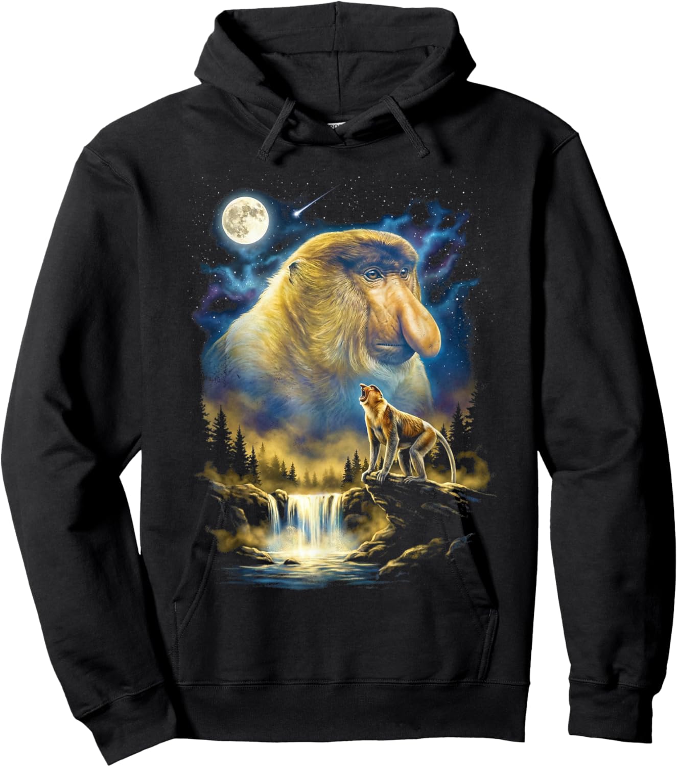 Monkey Howling to The Moon Meme Funny 90's Proboscis Monkey Hoodie - Hoodie | Black