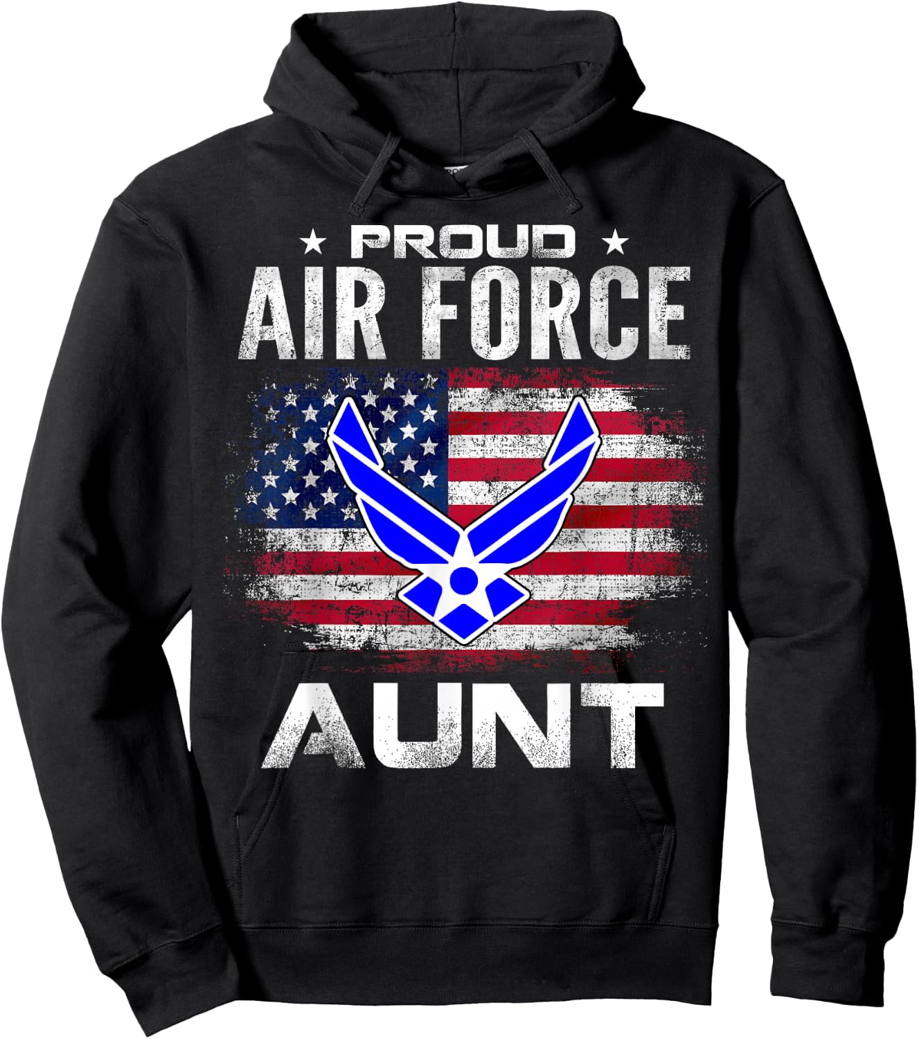 Proud Air Force Aunt With American Flag Gift Veteran Hoodie - Hoodie | Black