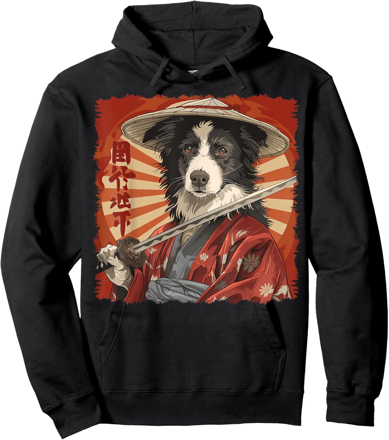 Border Collie Dog Japanese Art Samurai Ukiyo-e Vintage Hoodie - Hoodie | Black