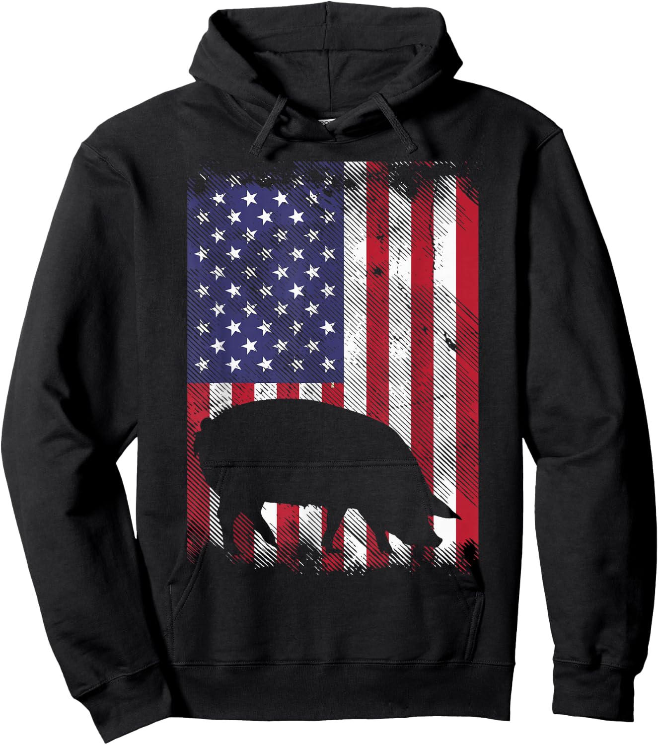 American Flag Pig Vintage Farm Animal Patriotic Farmer Gift Small Hoodie - Hoodie | Black