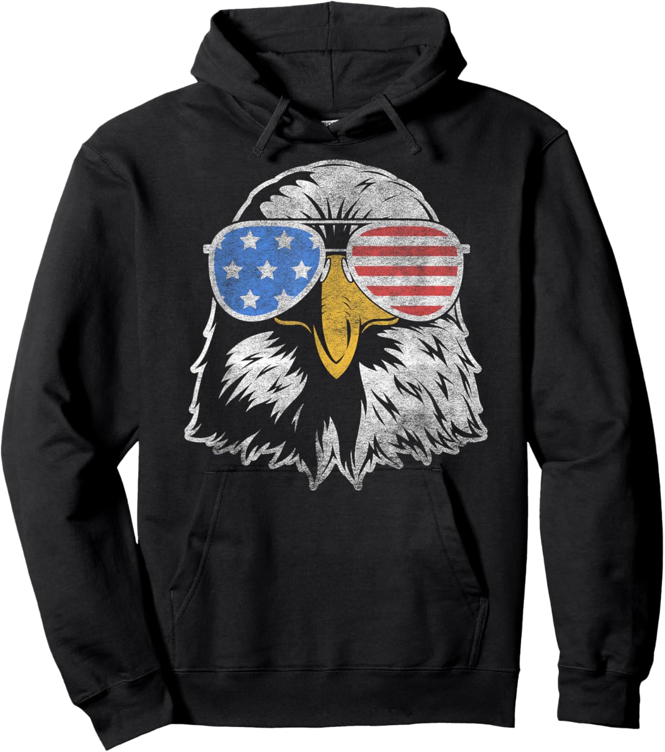 Bald Eagle With American Flag Sunglasses – USA Merica Hoodie - Hoodie | Black