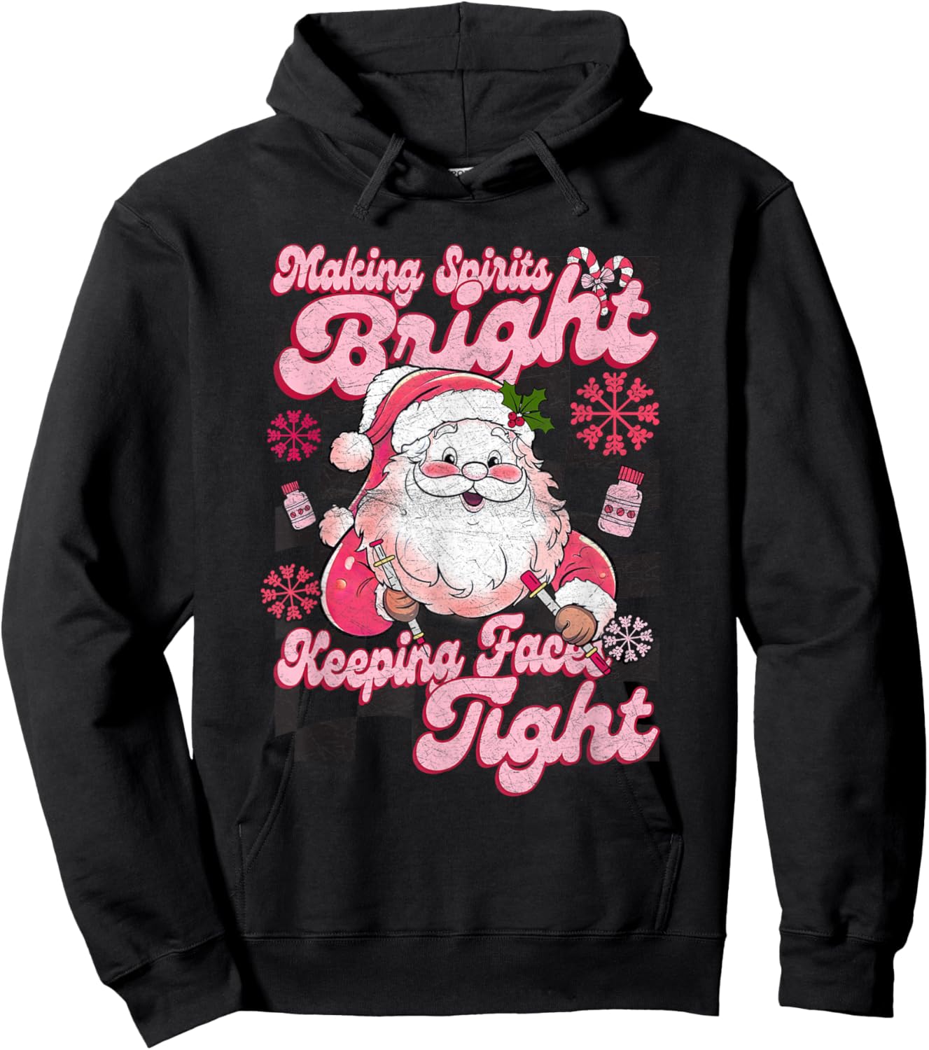 Making Spirits Bright Keeping Faces Tight Santa Christmas Hoodie - Hoodie | Black