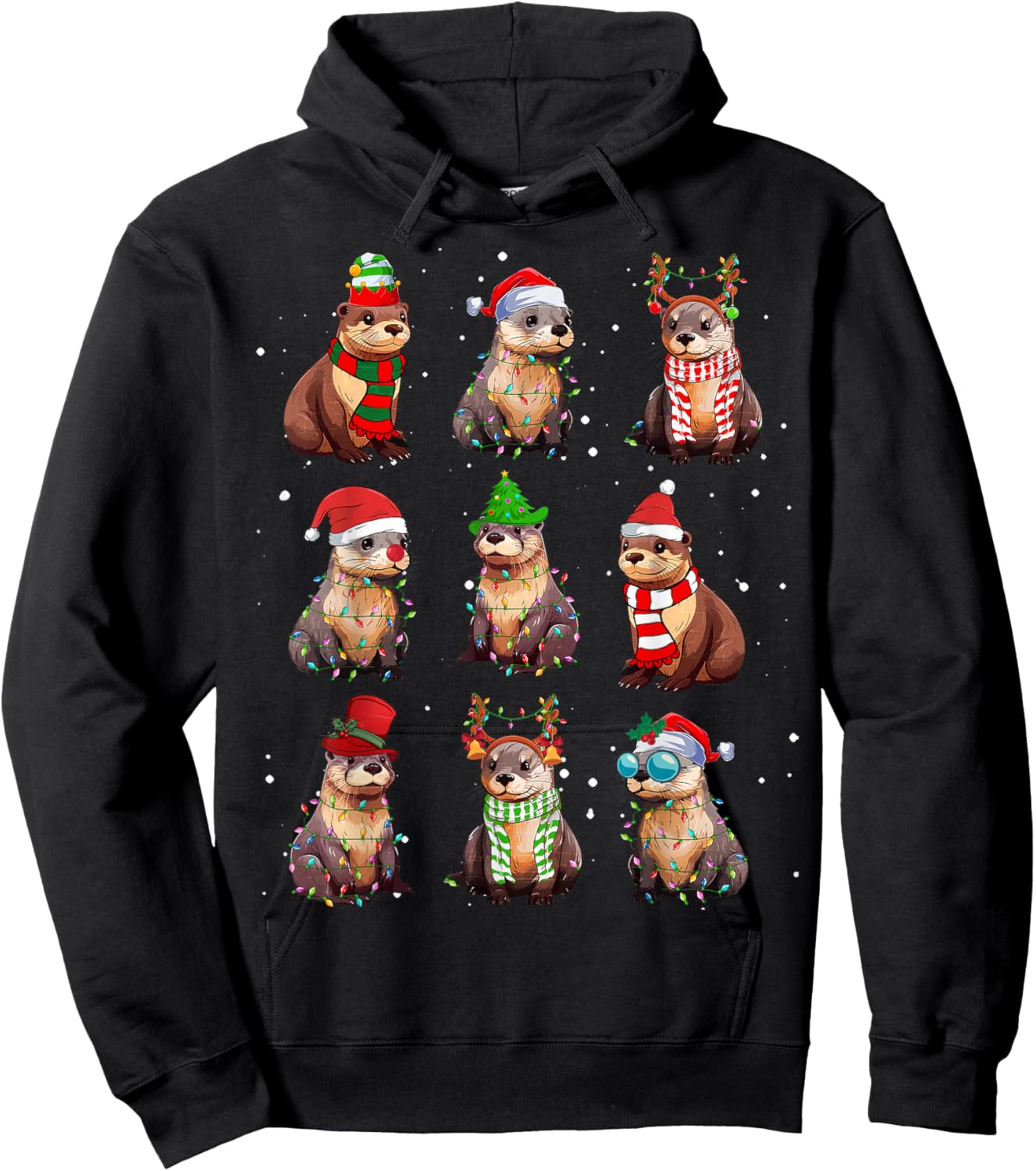 Otters Christmas Lights Decoration Funny Sea Otter Xmas Gift Hoodie - Hoodie | Black