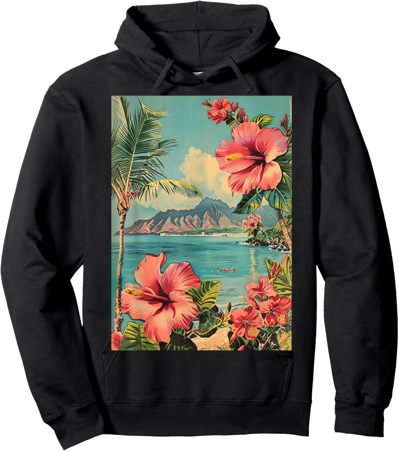 Tropical Kauai Hawaii Flowers Mountain View Art Hoodie - Hoodie | Black