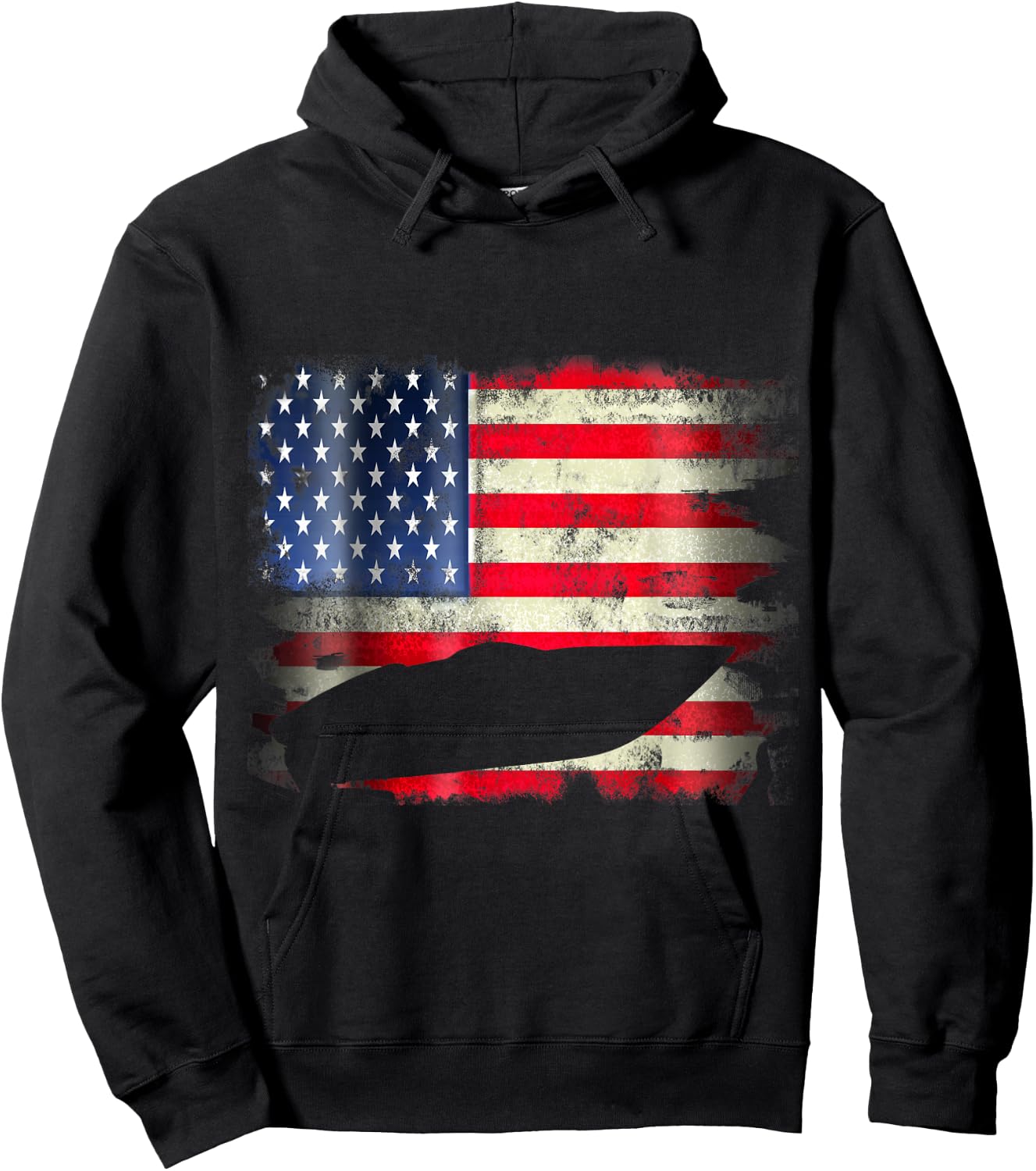Motor Boat Patriotic USA American Flag 4th of July Gift Hoodie - Hoodie | Black