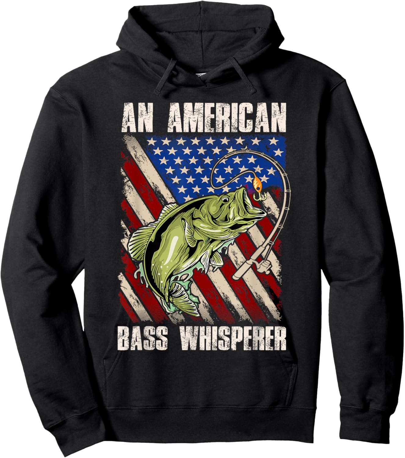 American Flag Bass Whisperer Fisherman Hoodie - Hoodie | Black
