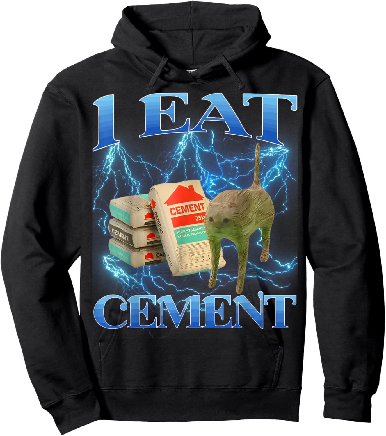 I Eat Cement Funny Cat Meme Internet Memes Funny Memes Gen-Z Hoodie - Hoodie | Black