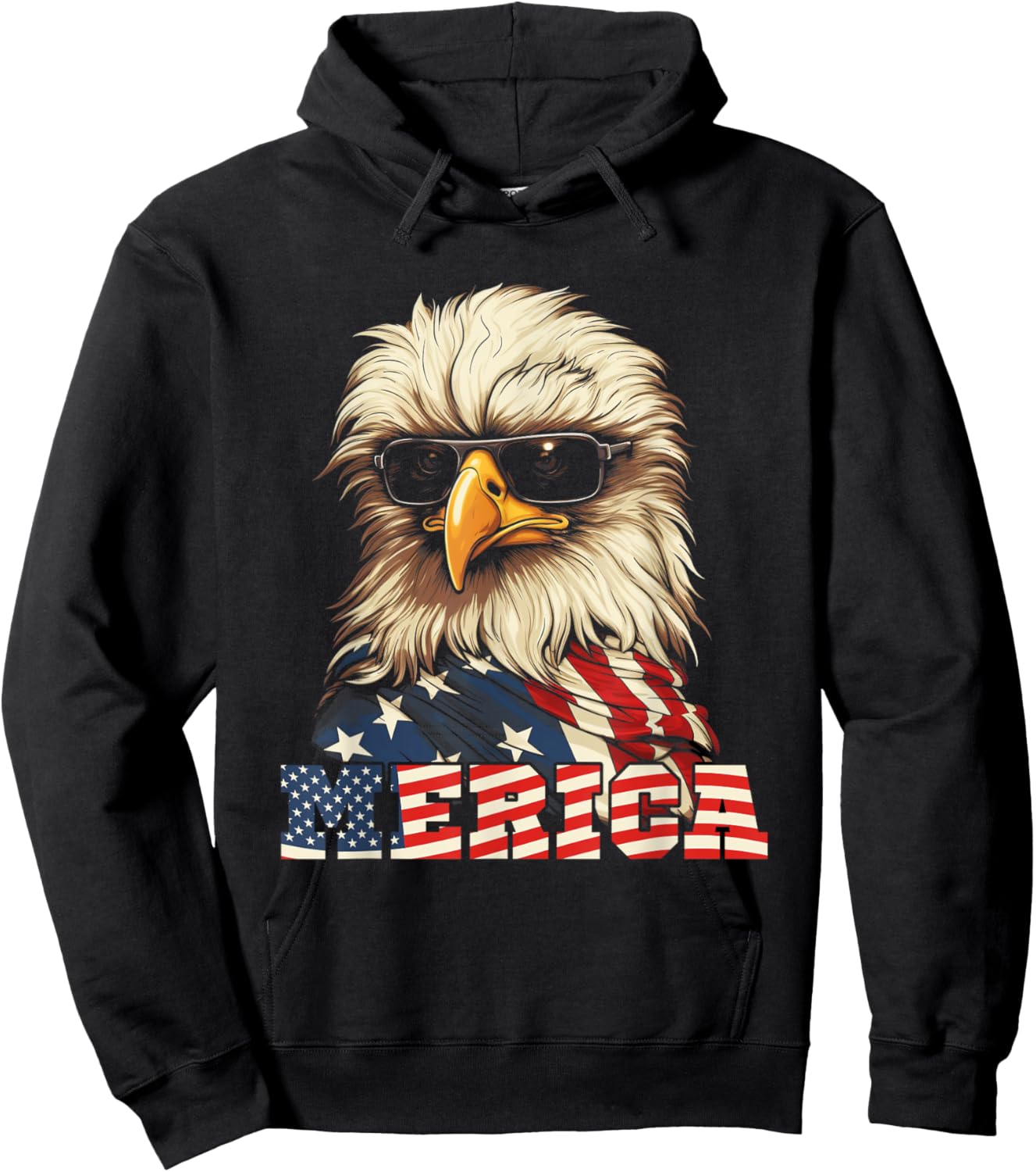 Merica USA American Flag Patriotic 4th of July Bald Eagle Hoodie - Hoodie | Black