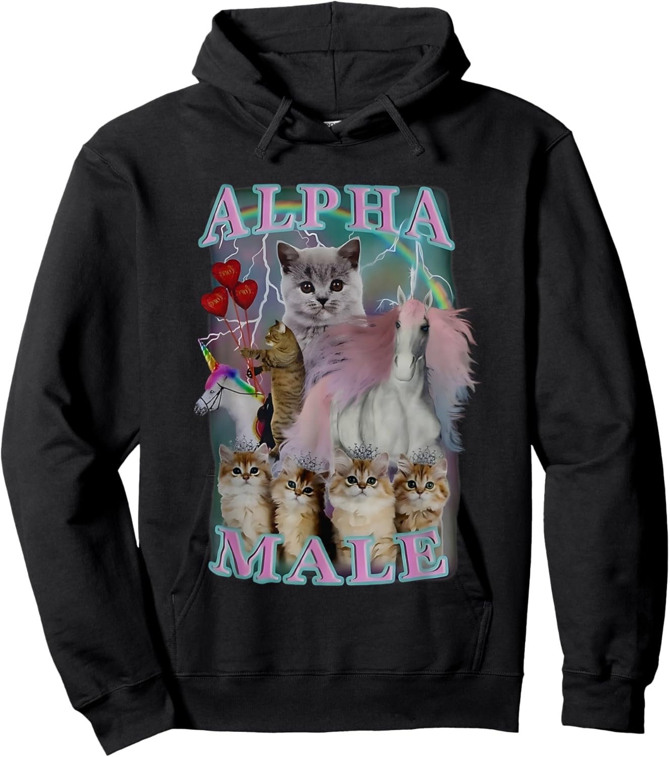 Alpha Male Meme Cat And Unicorn Funny Women Hoodie - Hoodie | Black