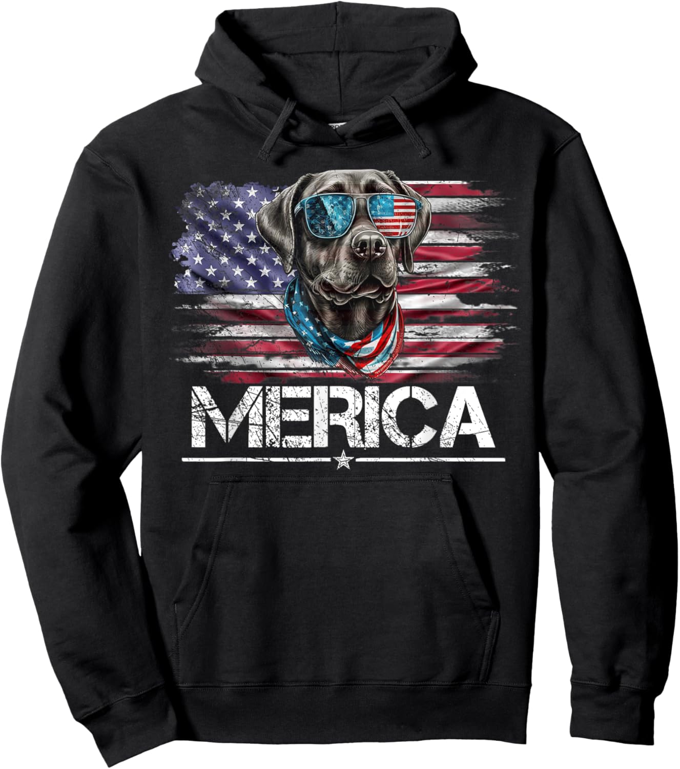 Vintage Labrador Dog, Merica Lab Dog USA Flag Funny Hoodie - Hoodie | Black