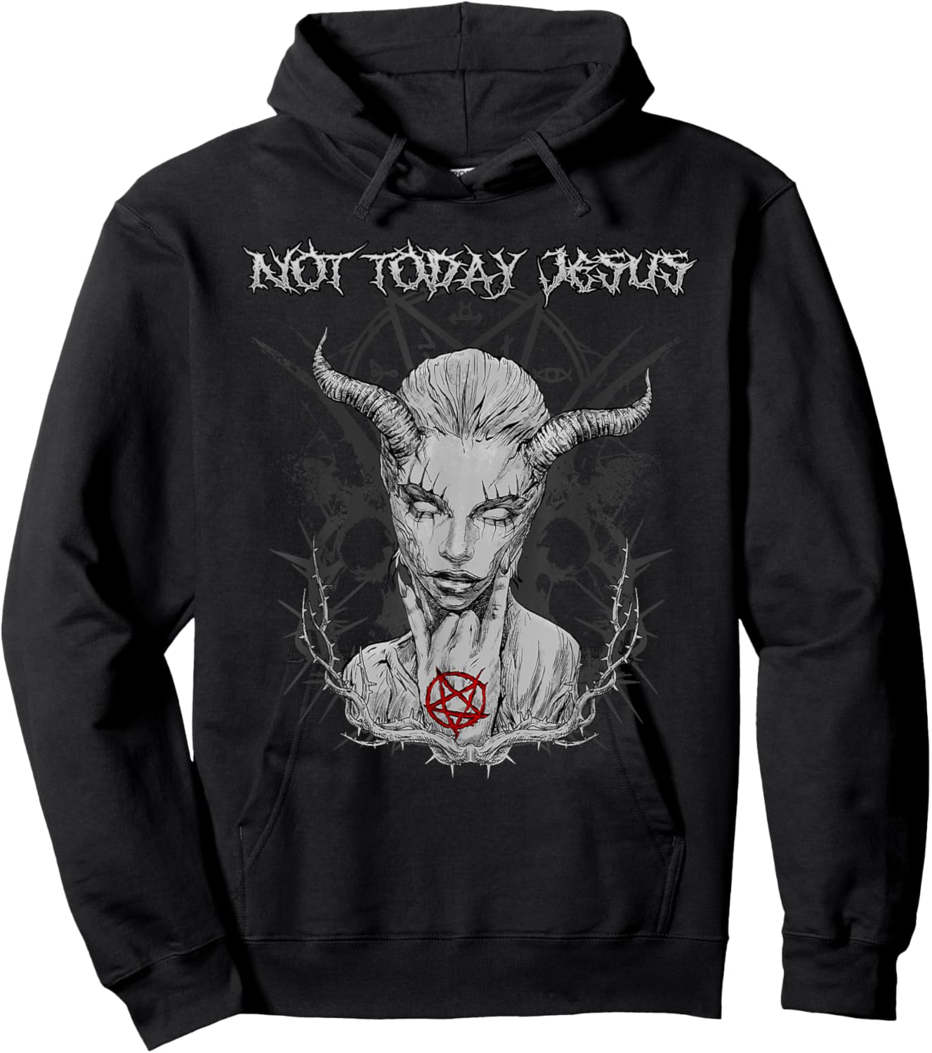 Not Today Jesus I Satanic Baphomet Pentagram Hoodie - Hoodie | Black