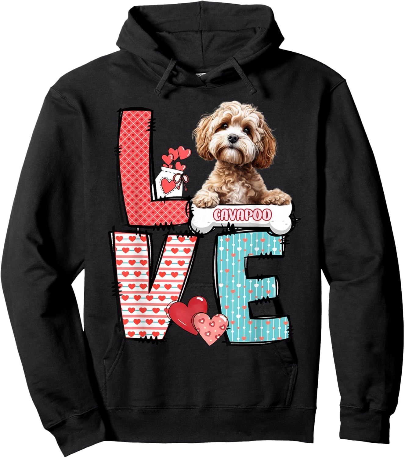 LOVE Cavapoo Dog Happy Valentines Day Hoodie - Hoodie | Black
