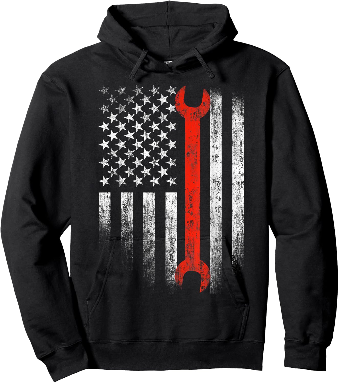 American Flag Mechanic Wrench Shirt Patriotic Car Van Tank Women Men Hoodie - Hoodie | Black