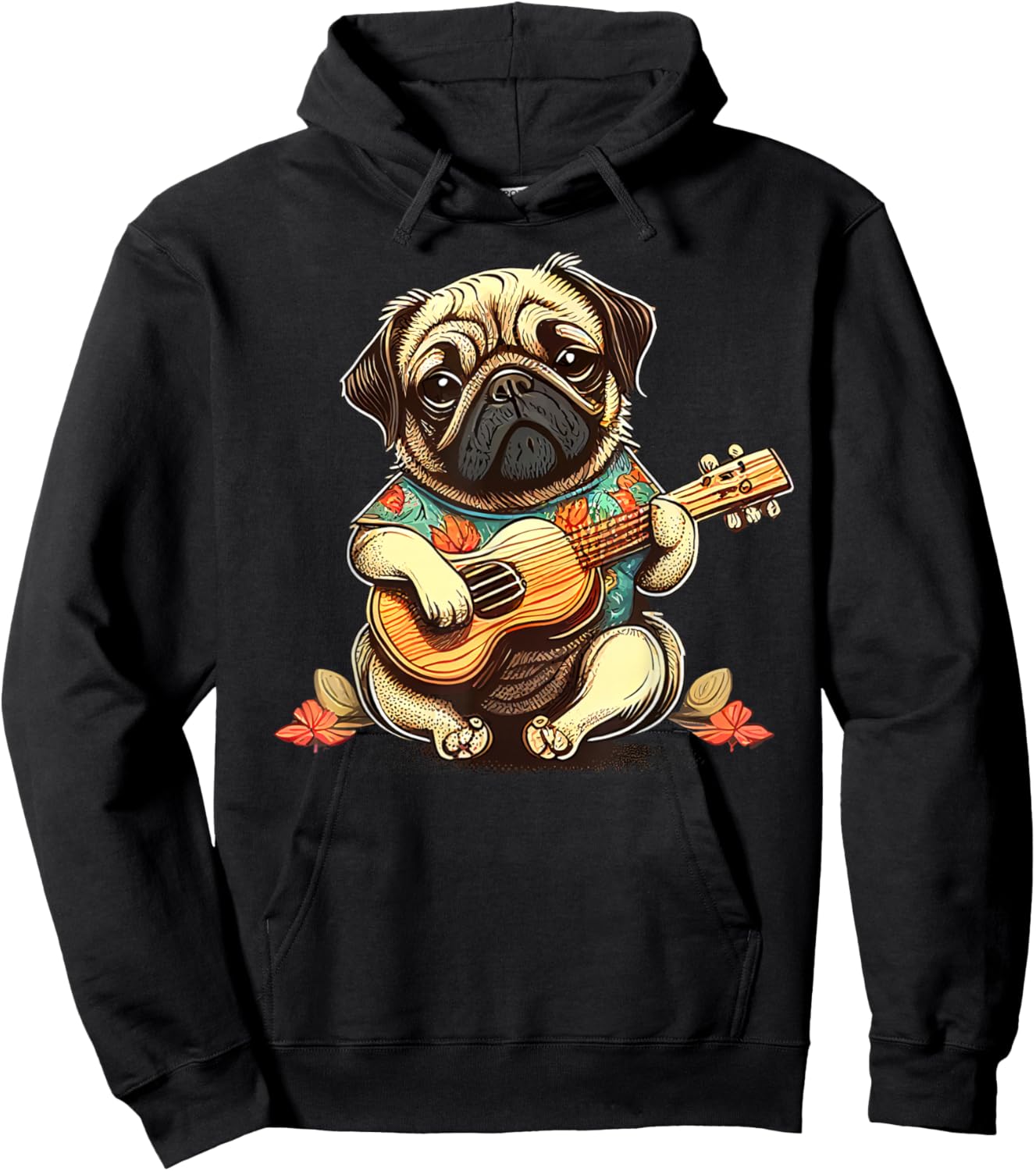 Pug Dog Playing Ukulele Hoodie - Hoodie | Black
