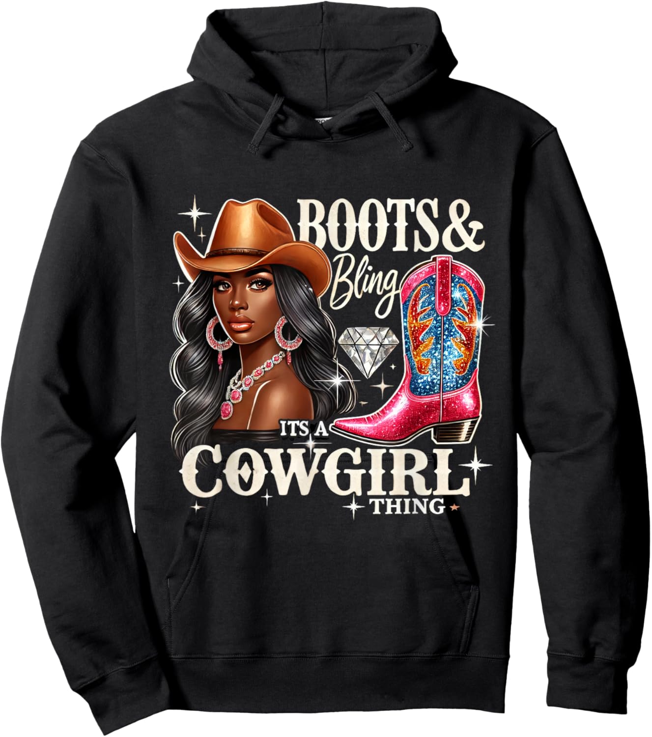 Boots & Bling its a Cowgirl Thing Cowgirl Melanin Rodeo Hoodie - Hoodie | Black