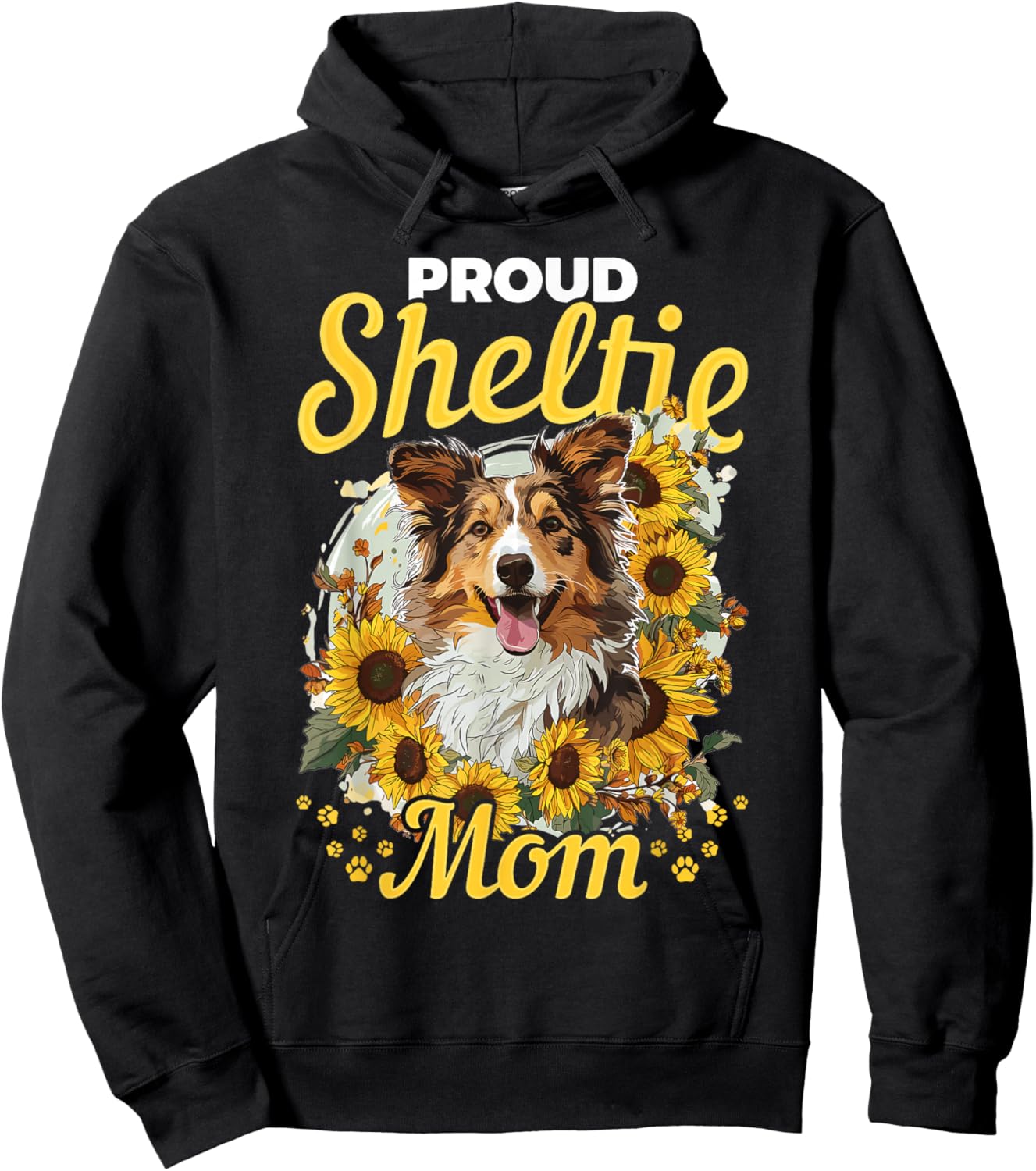 Shetland Sheepdog Dog Sheltie Sunflowers - Proud Sheltie Mom Hoodie - Hoodie | Black