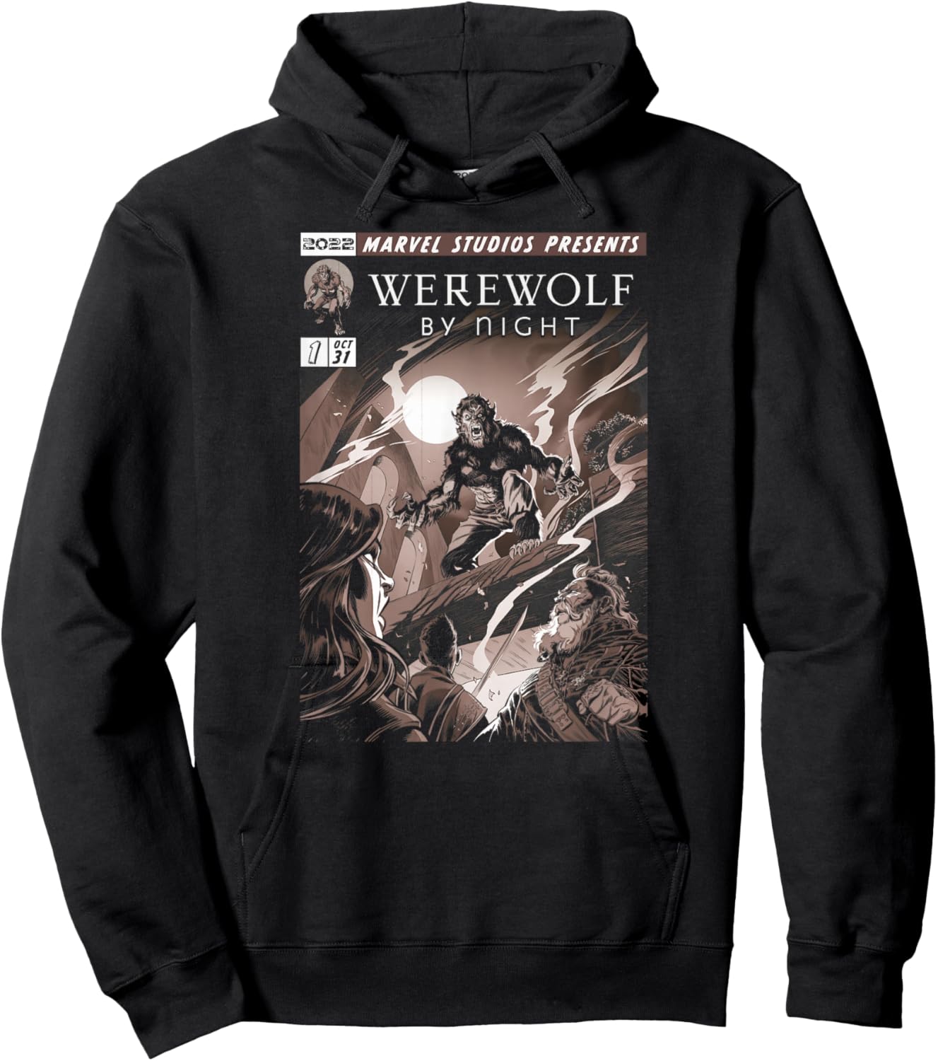 Marvel Werewolf by Night Jack Colorless Comic Cover Hoodie - Hoodie | Black