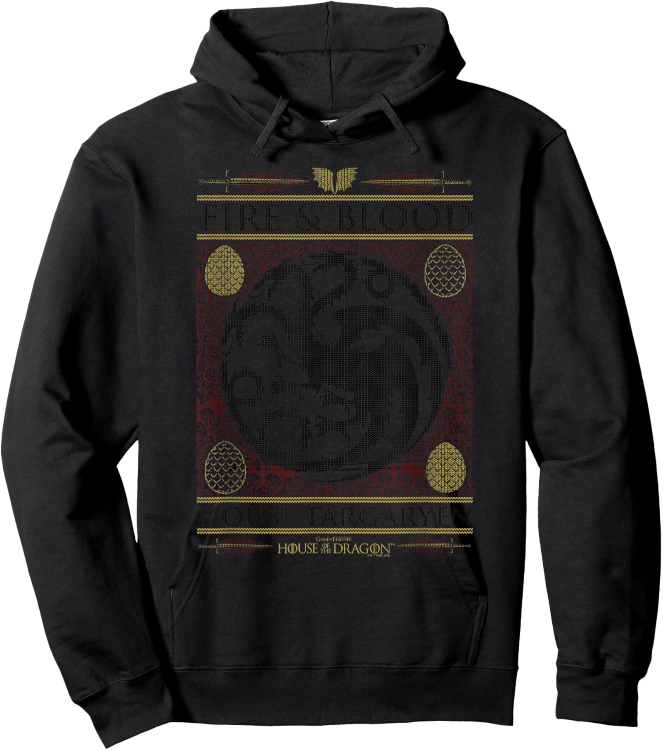 House of the Dragon Christmas House Targaryen Ugly Sweater Hoodie - Hoodie | Black
