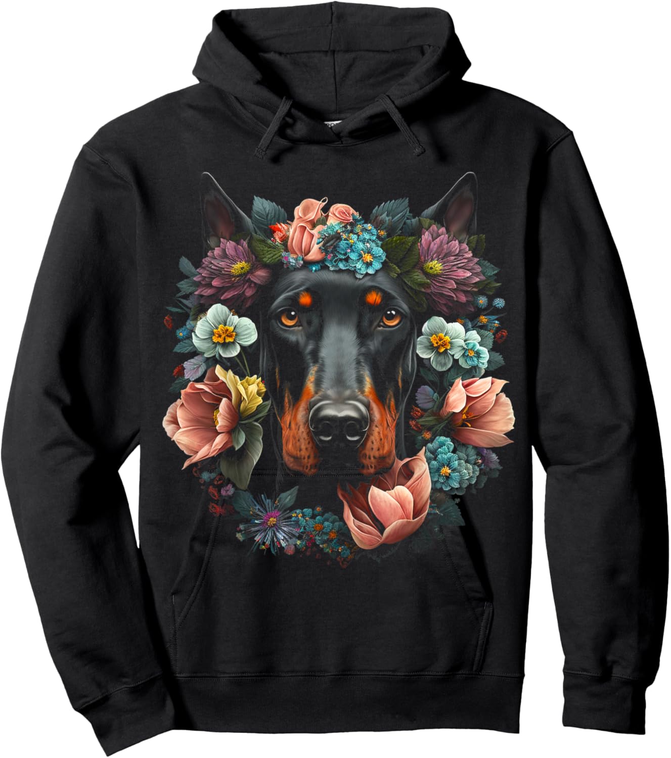 Doberman Mom Floral Dog Lovers Hoodie - Hoodie | Black