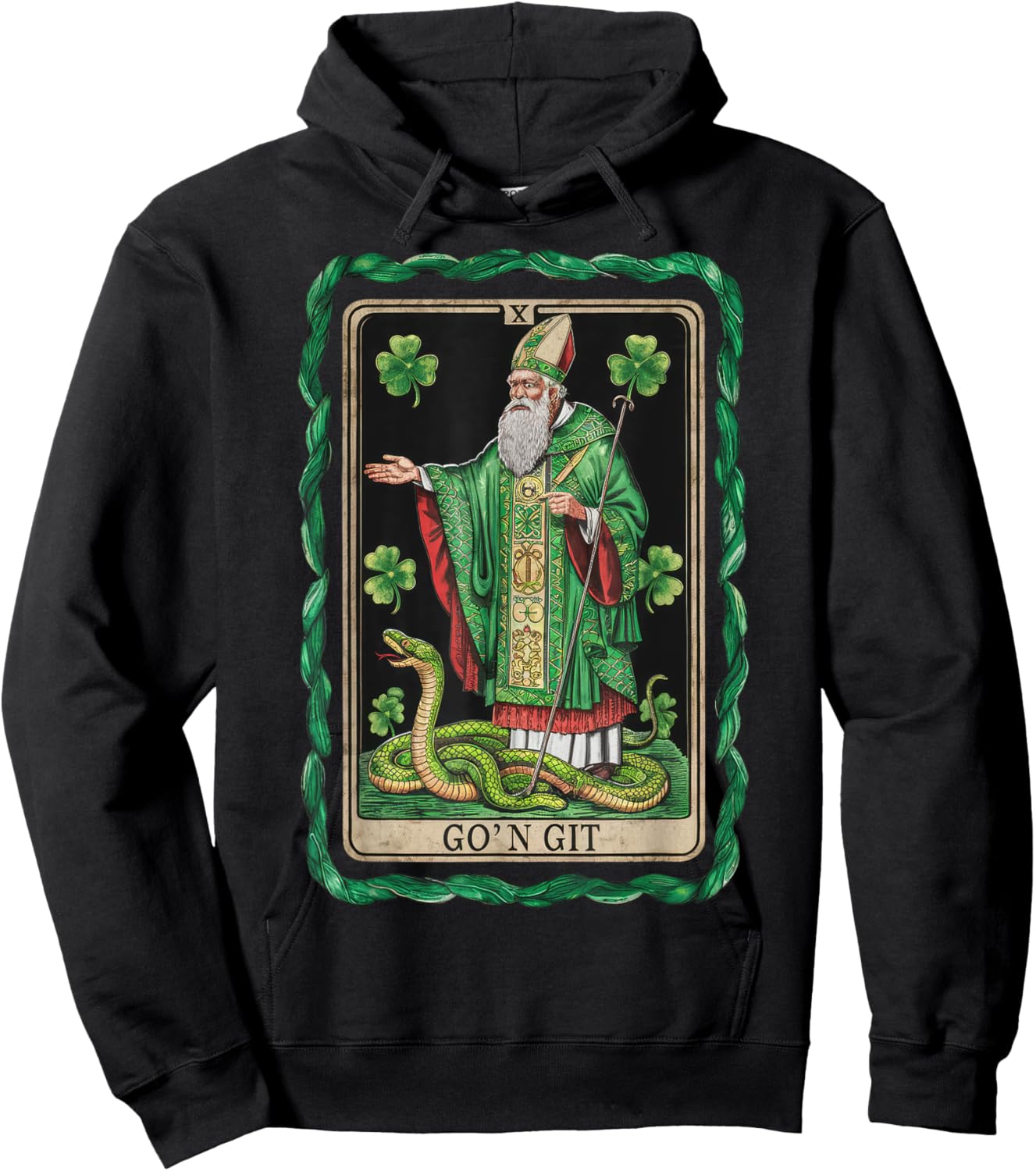 Funny St Patricks Day Tarot Card Go'n Git St Patrick Vintage Hoodie - Hoodie | Black